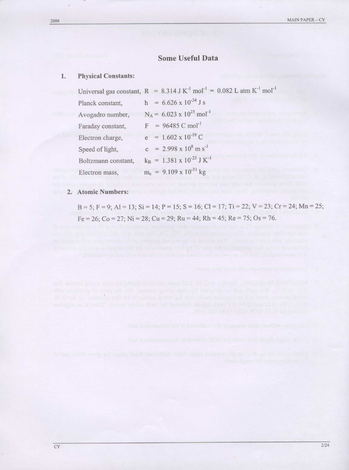 GATE Exam Question Paper 2008 Chemistry 2