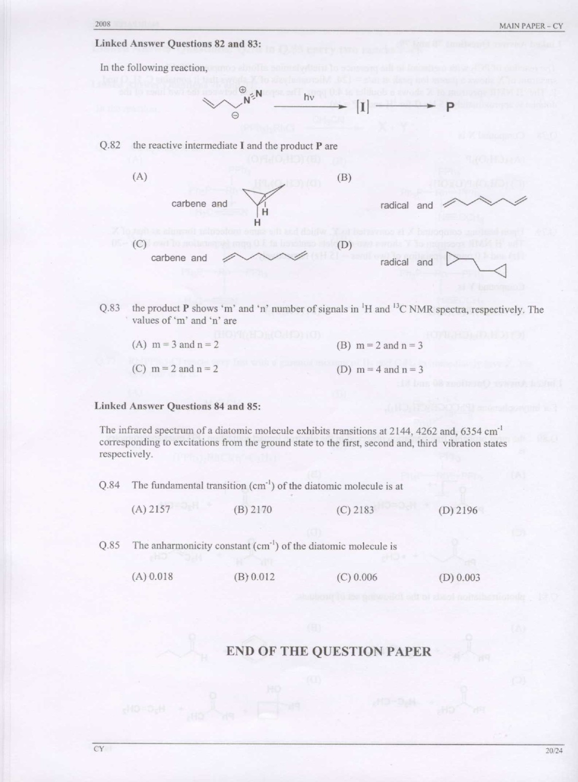 GATE Exam Question Paper 2008 Chemistry 20