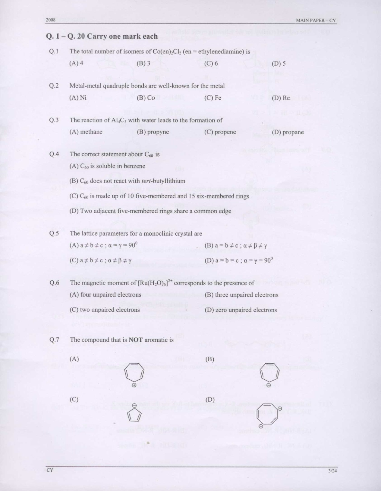 GATE Exam Question Paper 2008 Chemistry 3