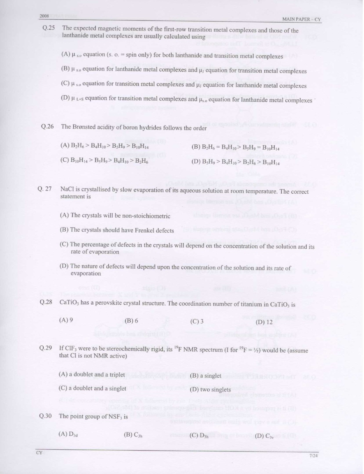 GATE Exam Question Paper 2008 Chemistry 7