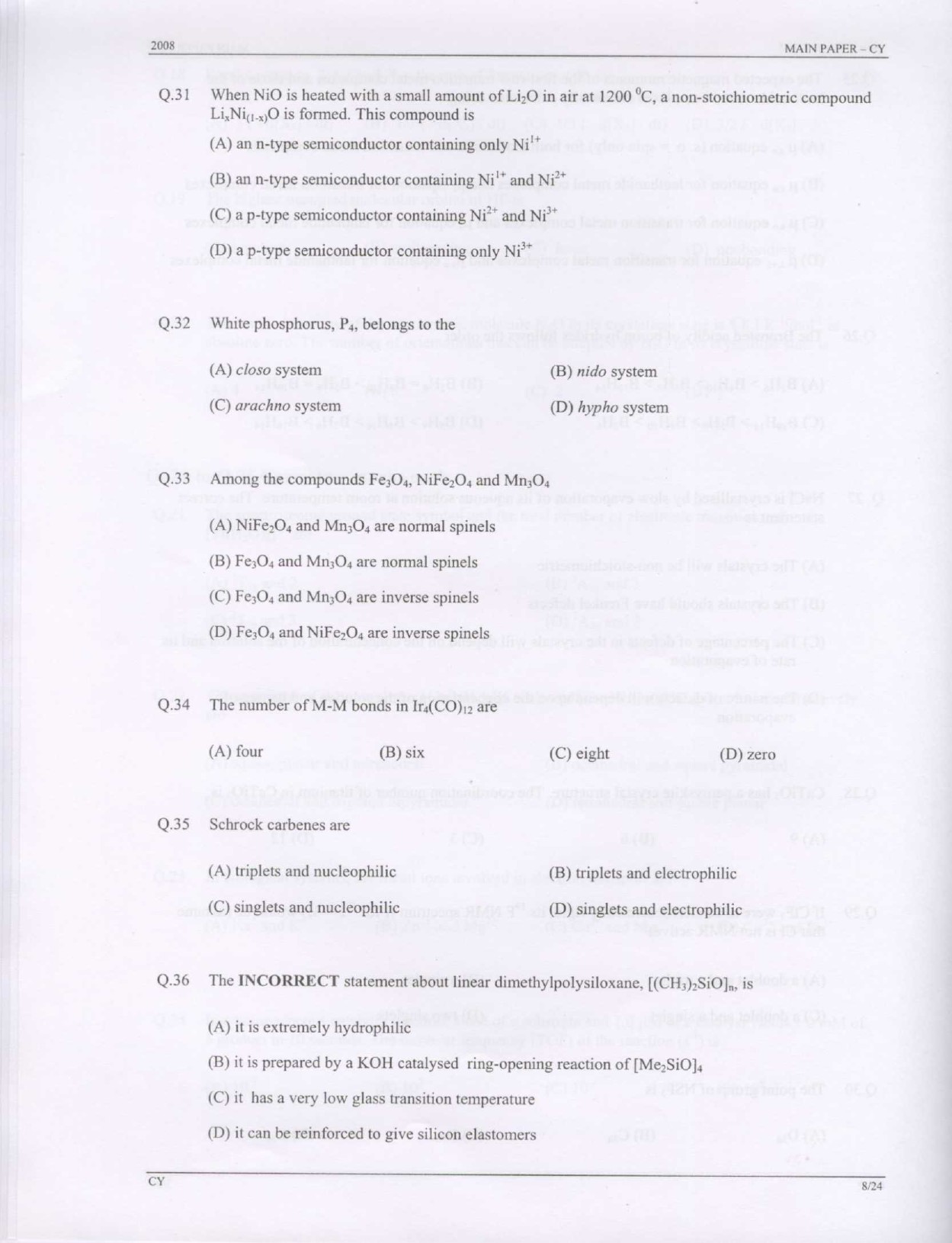 GATE Exam Question Paper 2008 Chemistry 8