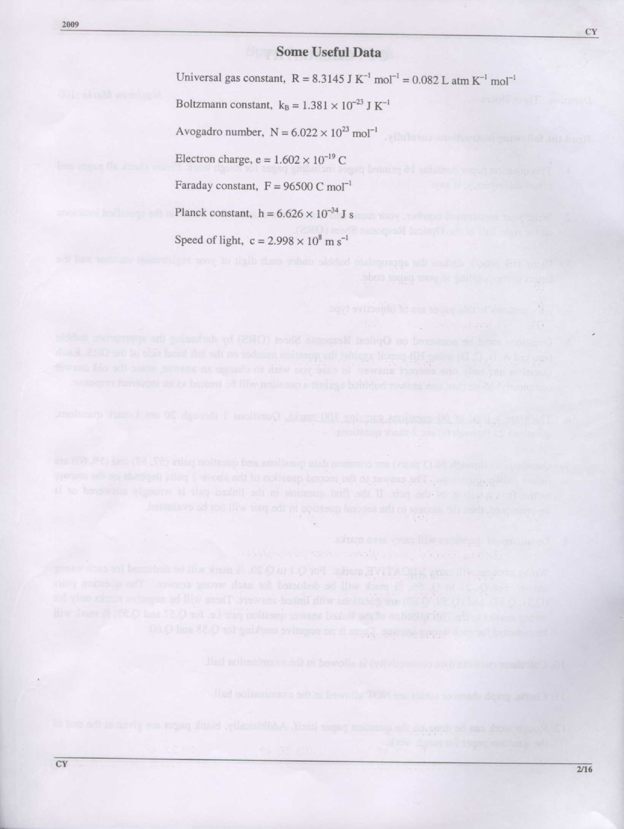 GATE Exam Question Paper 2009 Chemistry 2