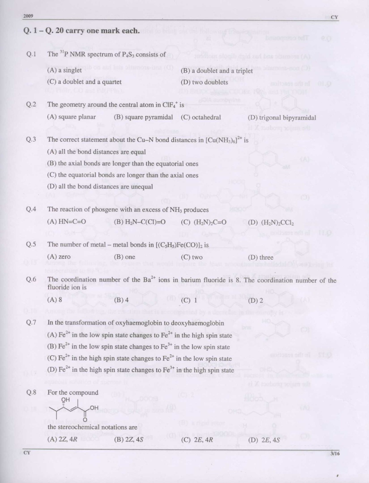GATE Exam Question Paper 2009 Chemistry 3