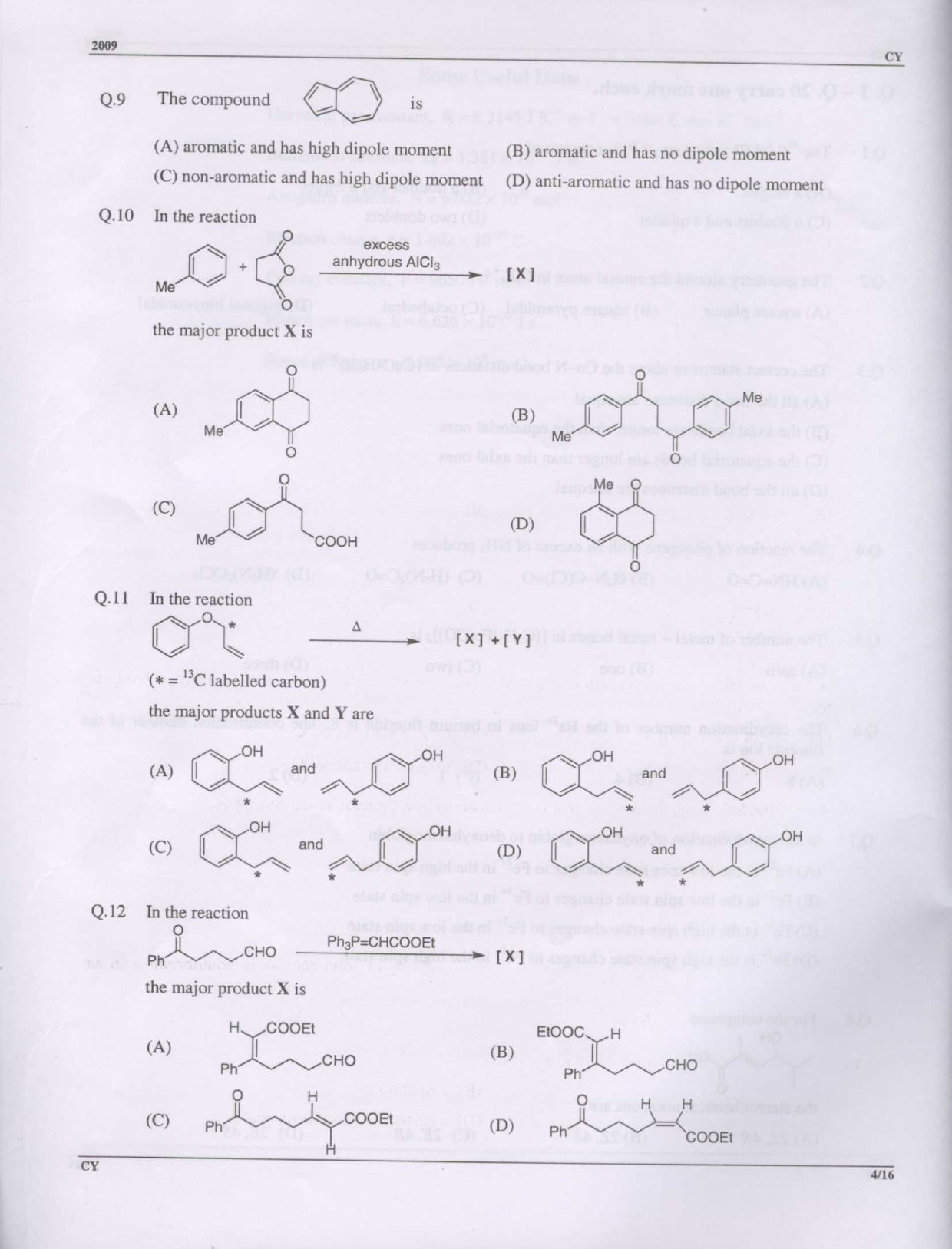 GATE Exam Question Paper 2009 Chemistry 4