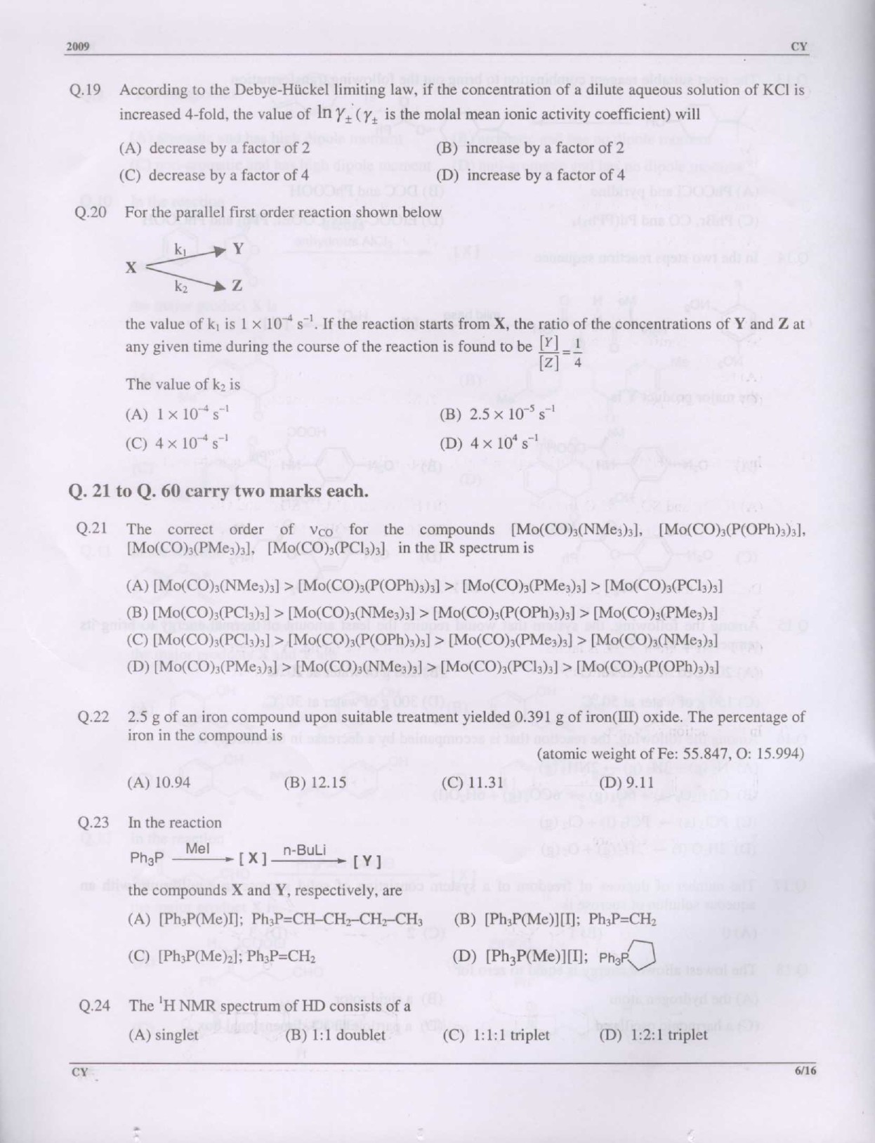 GATE Exam Question Paper 2009 Chemistry 6