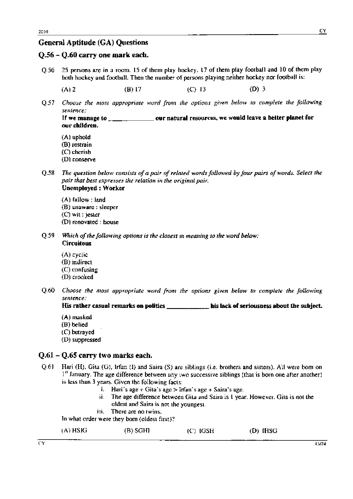 GATE Exam Question Paper 2010 Chemistry 15