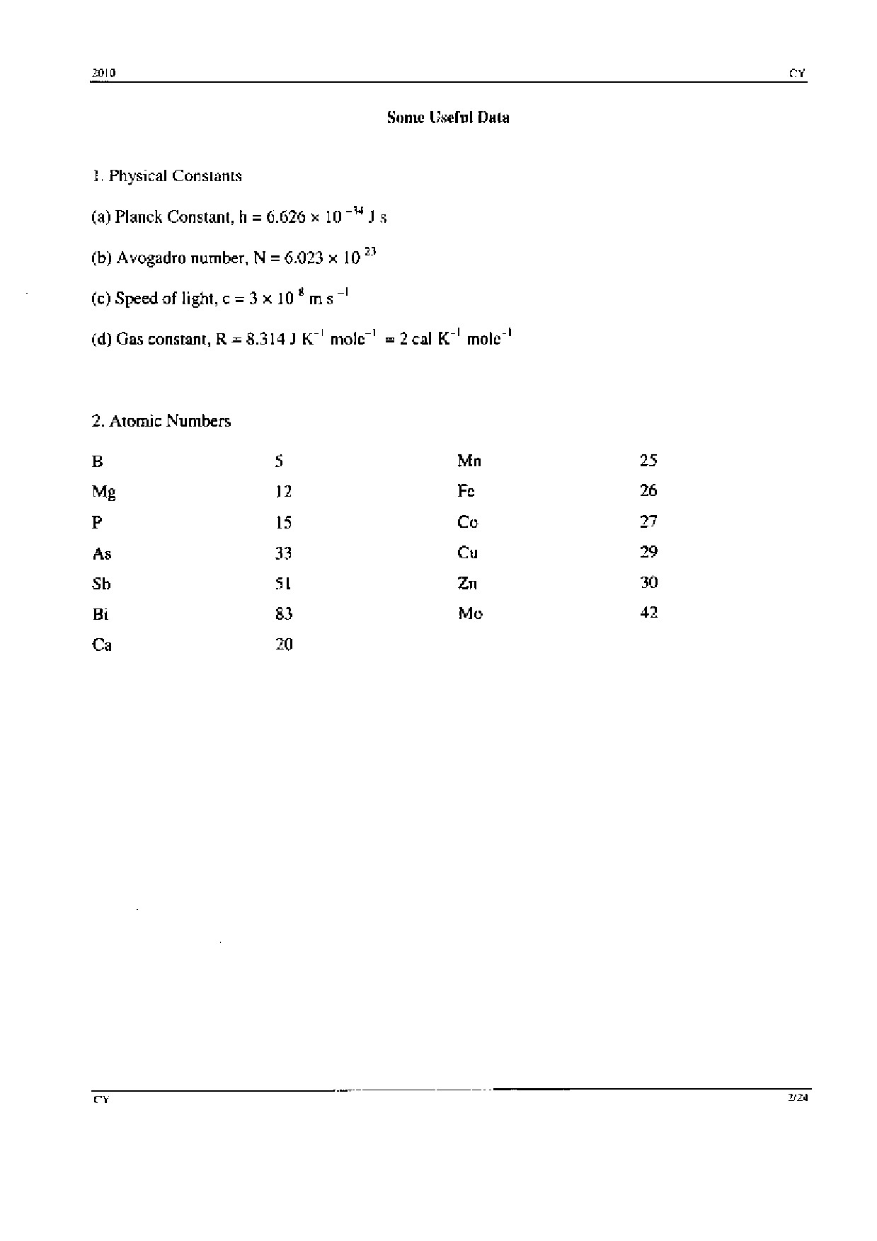 GATE Exam Question Paper 2010 Chemistry 2