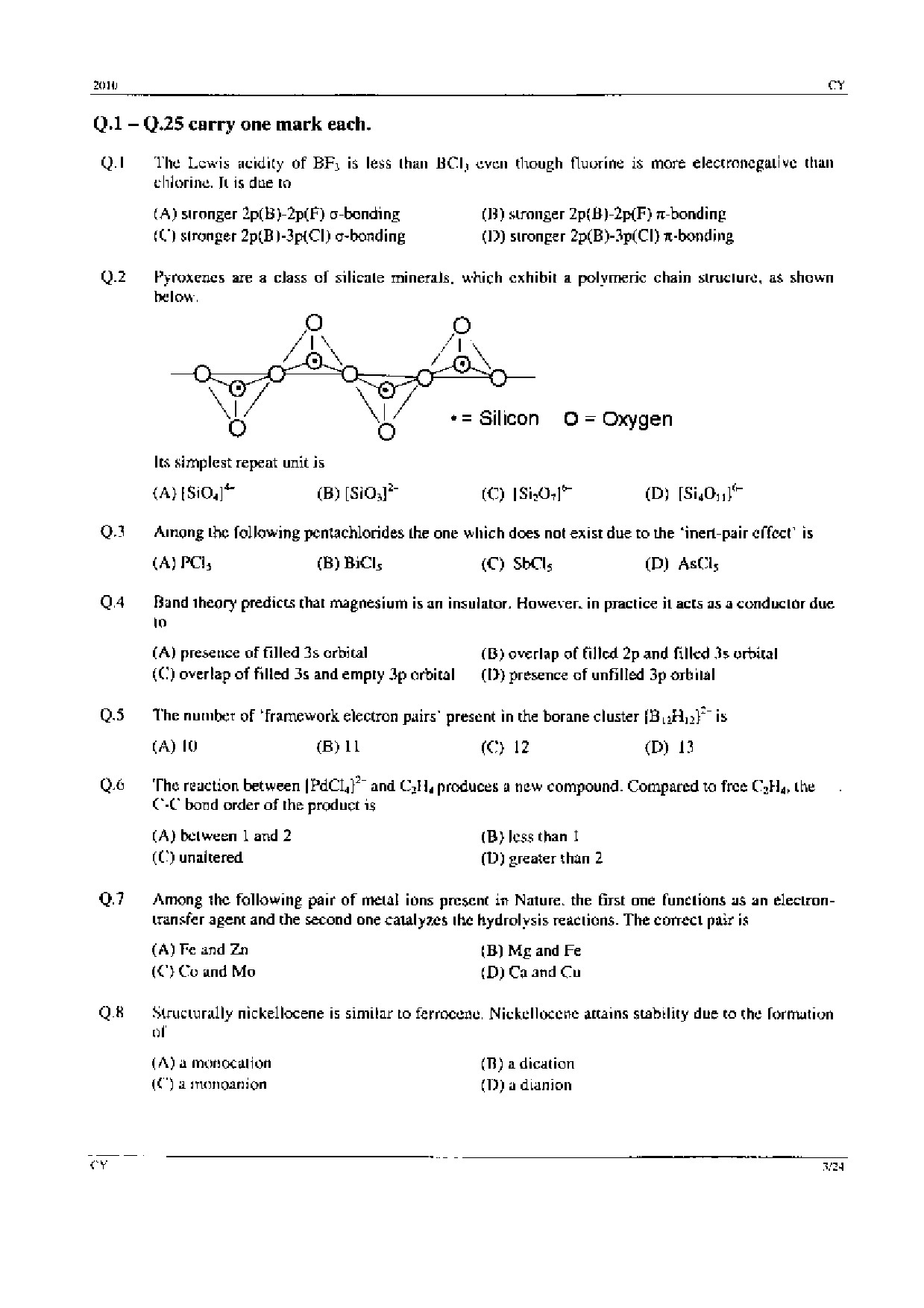 GATE Exam Question Paper 2010 Chemistry 3