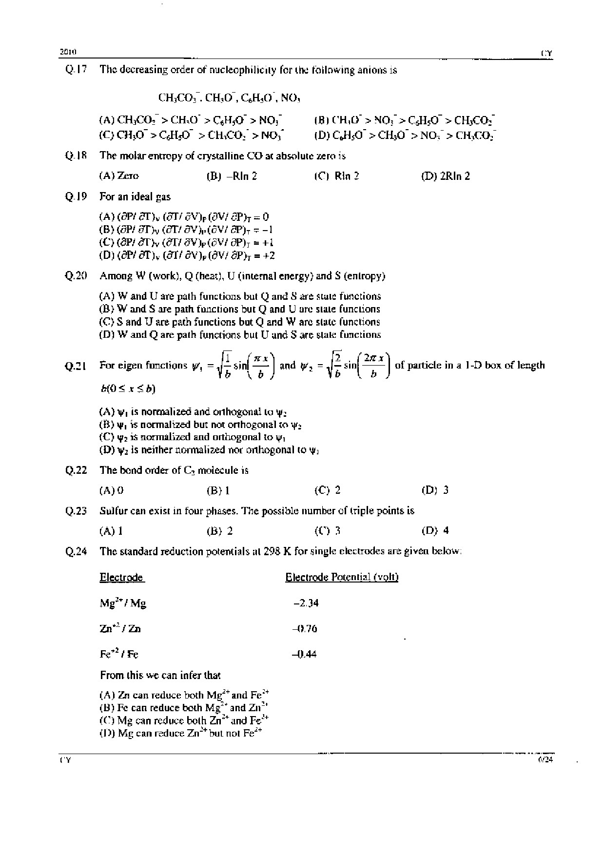 GATE Exam Question Paper 2010 Chemistry 6