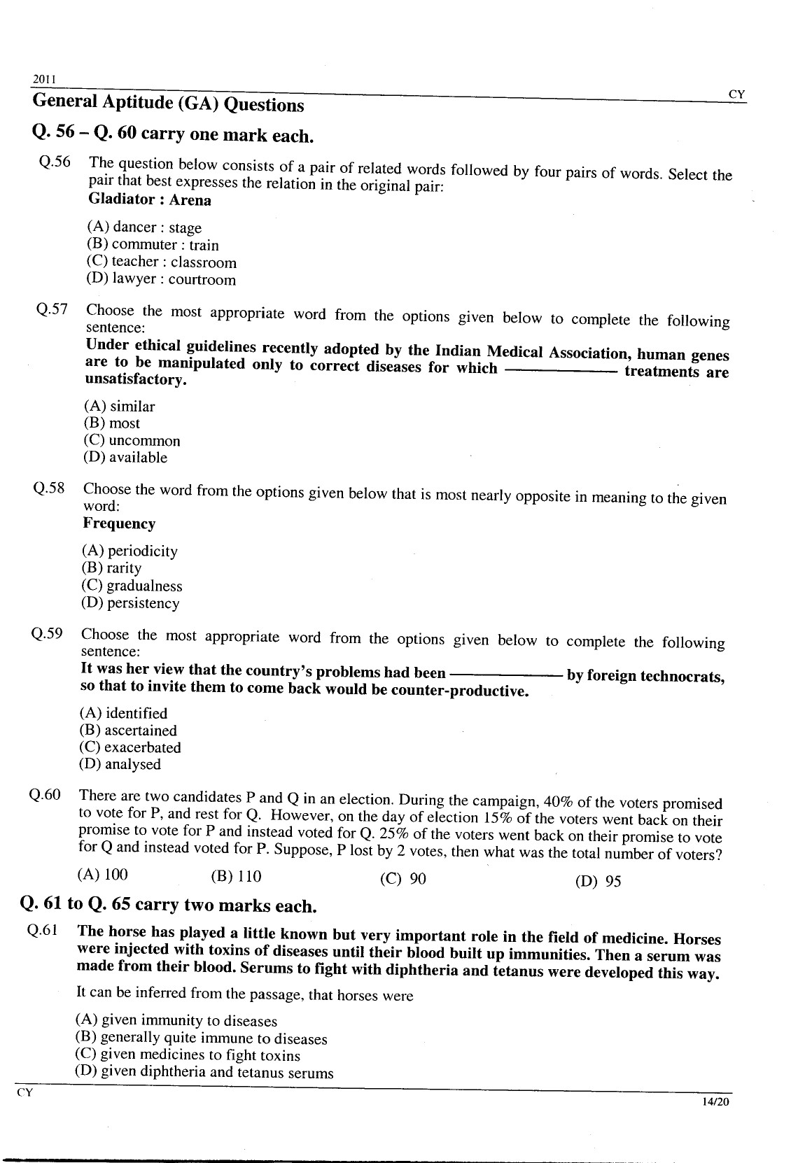 GATE Exam Question Paper 2011 Chemistry 14