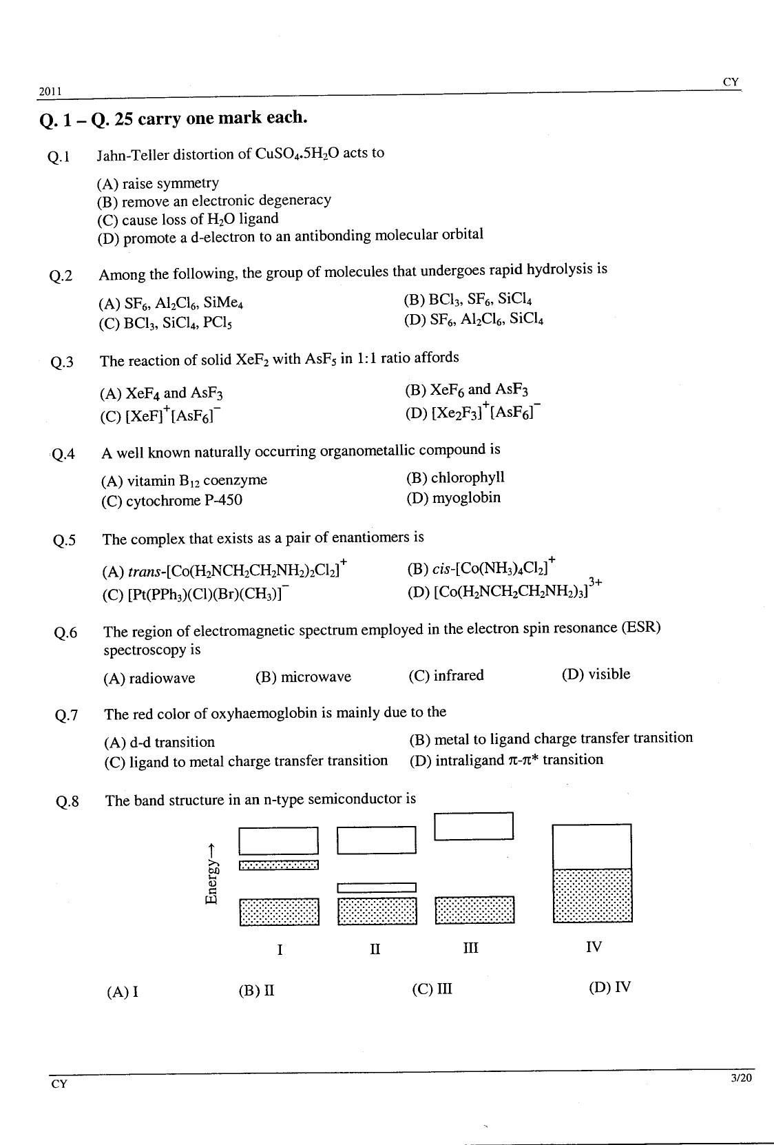 GATE Exam Question Paper 2011 Chemistry 3
