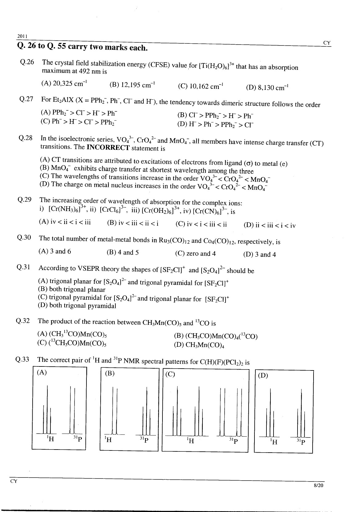 GATE Exam Question Paper 2011 Chemistry 8