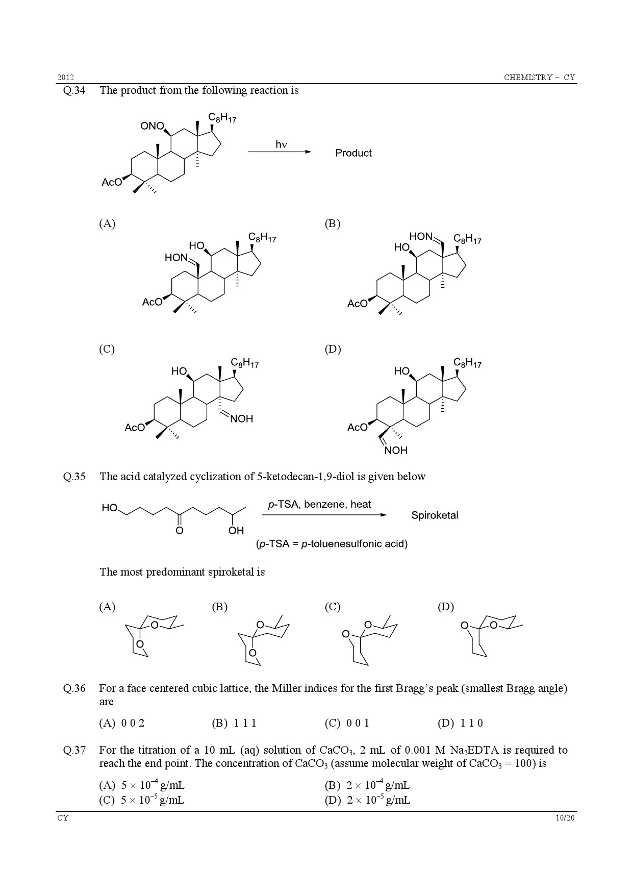 GATE Exam Question Paper 2012 Chemistry 10