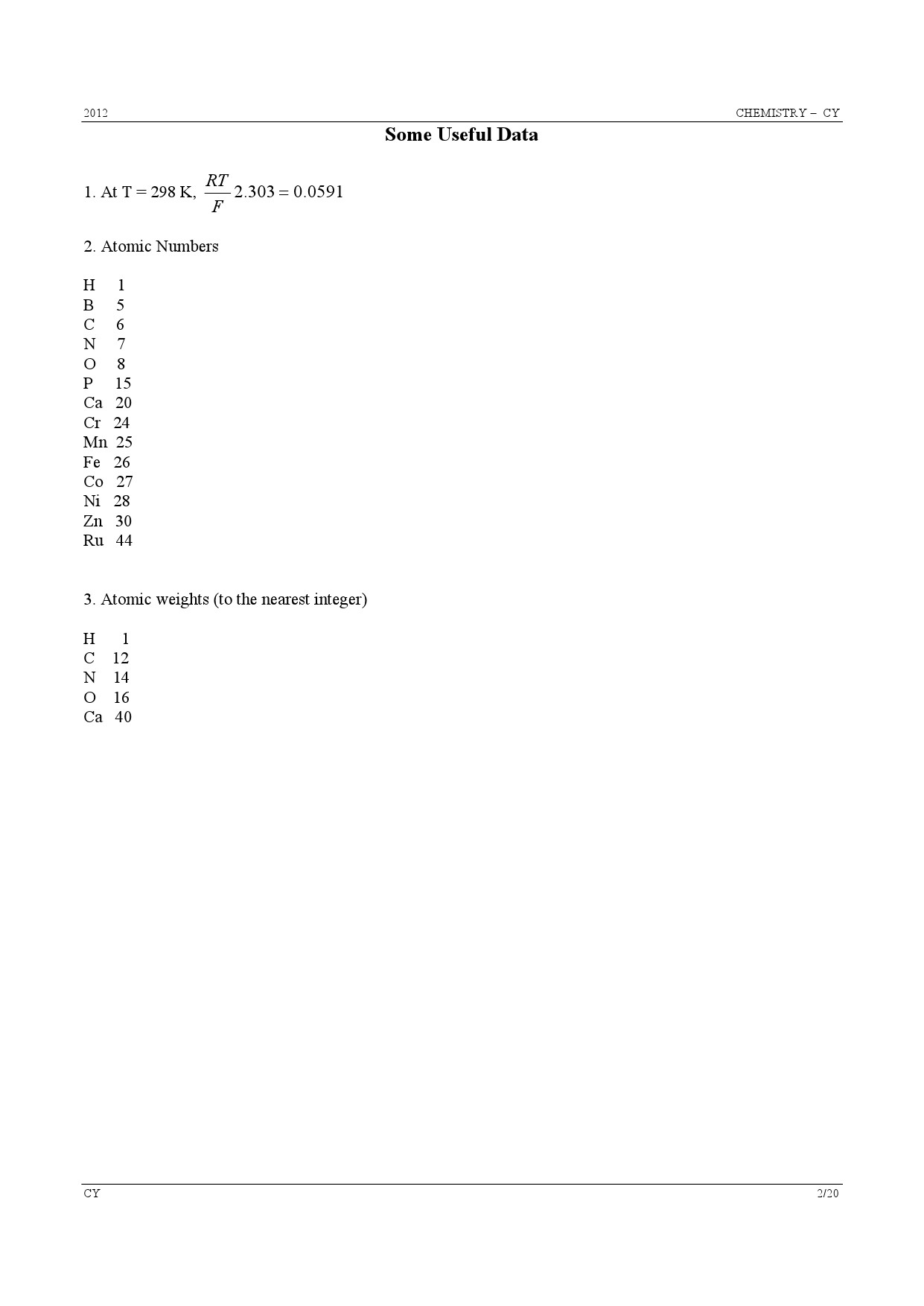 GATE Exam Question Paper 2012 Chemistry 2