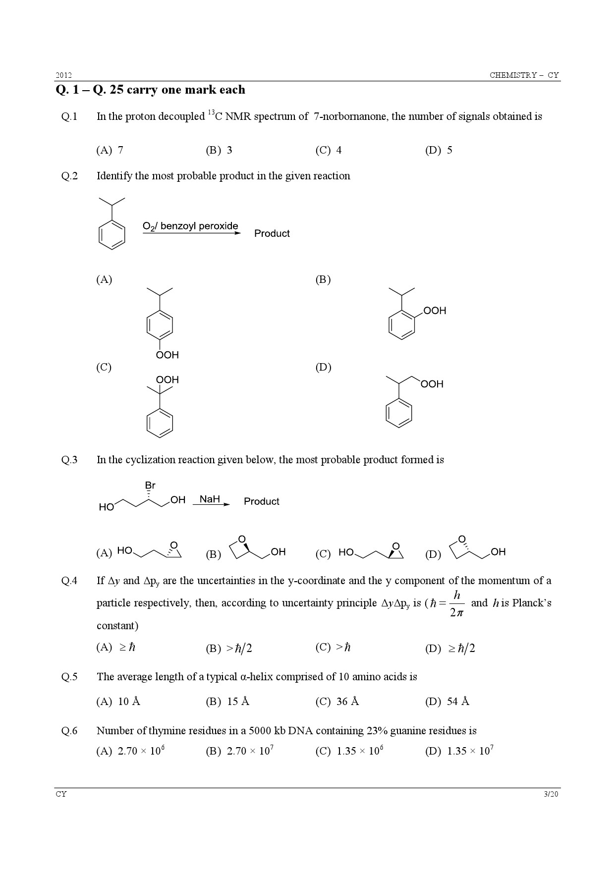 GATE Exam Question Paper 2012 Chemistry 3