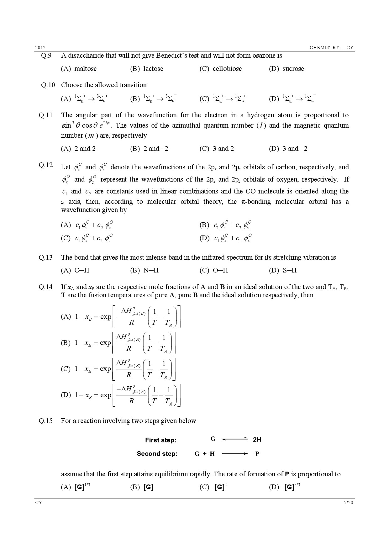 GATE Exam Question Paper 2012 Chemistry 5
