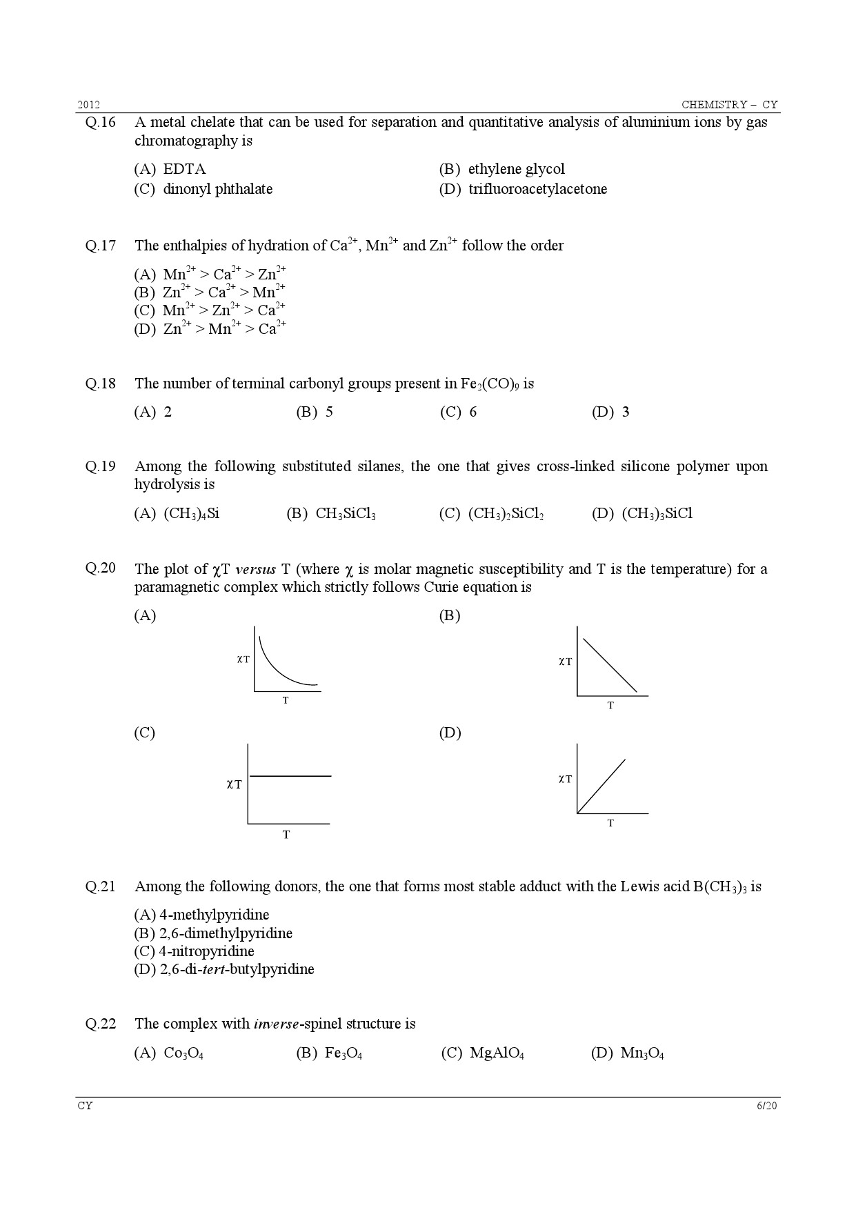 GATE Exam Question Paper 2012 Chemistry 6