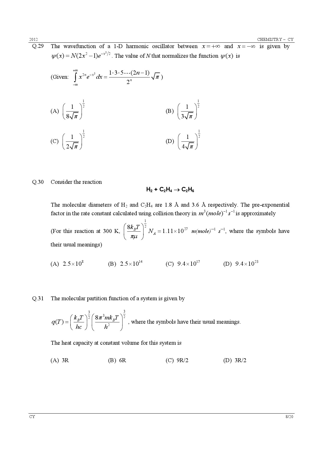 GATE Exam Question Paper 2012 Chemistry 8
