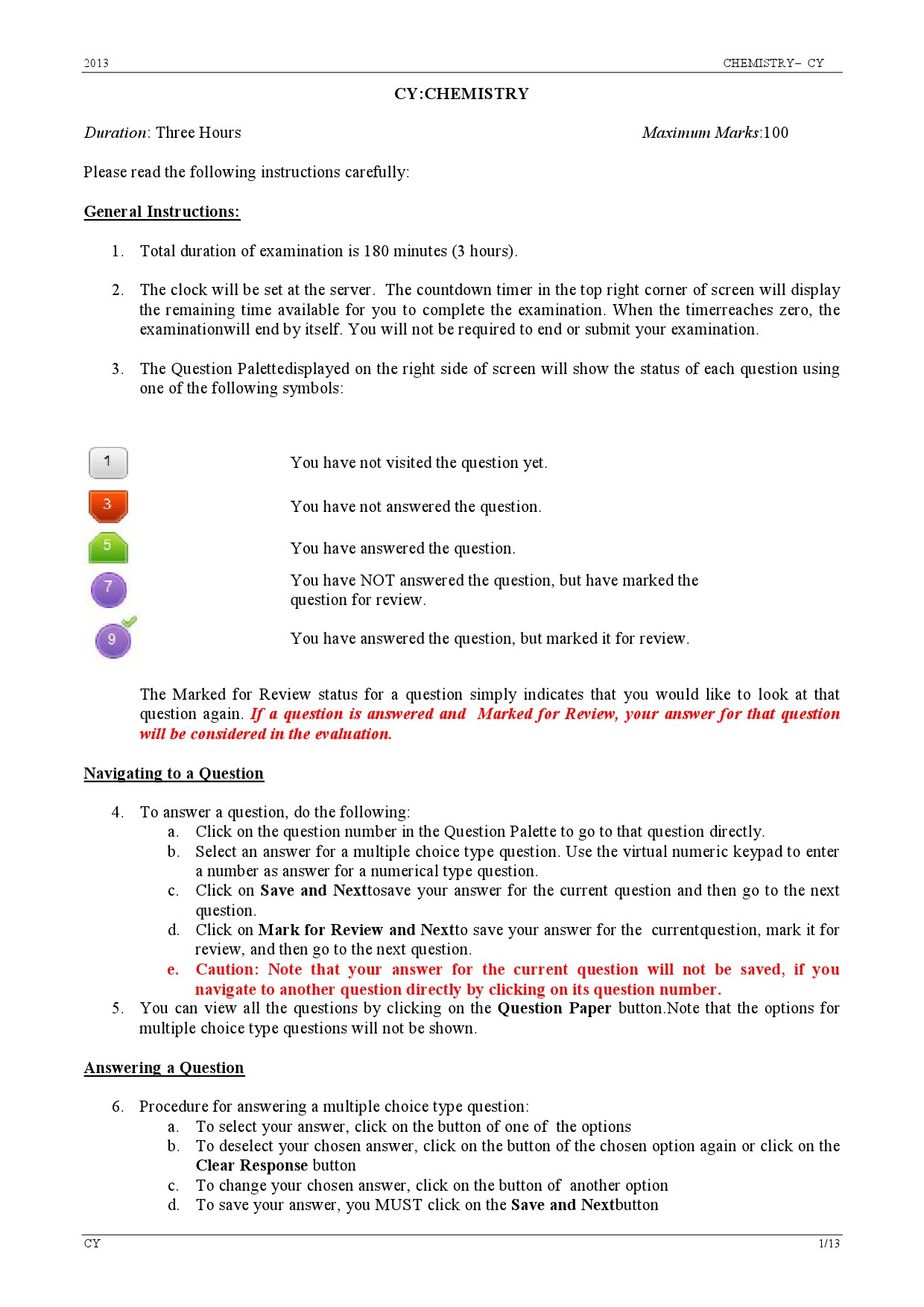 GATE Exam Question Paper 2013 Chemistry 1