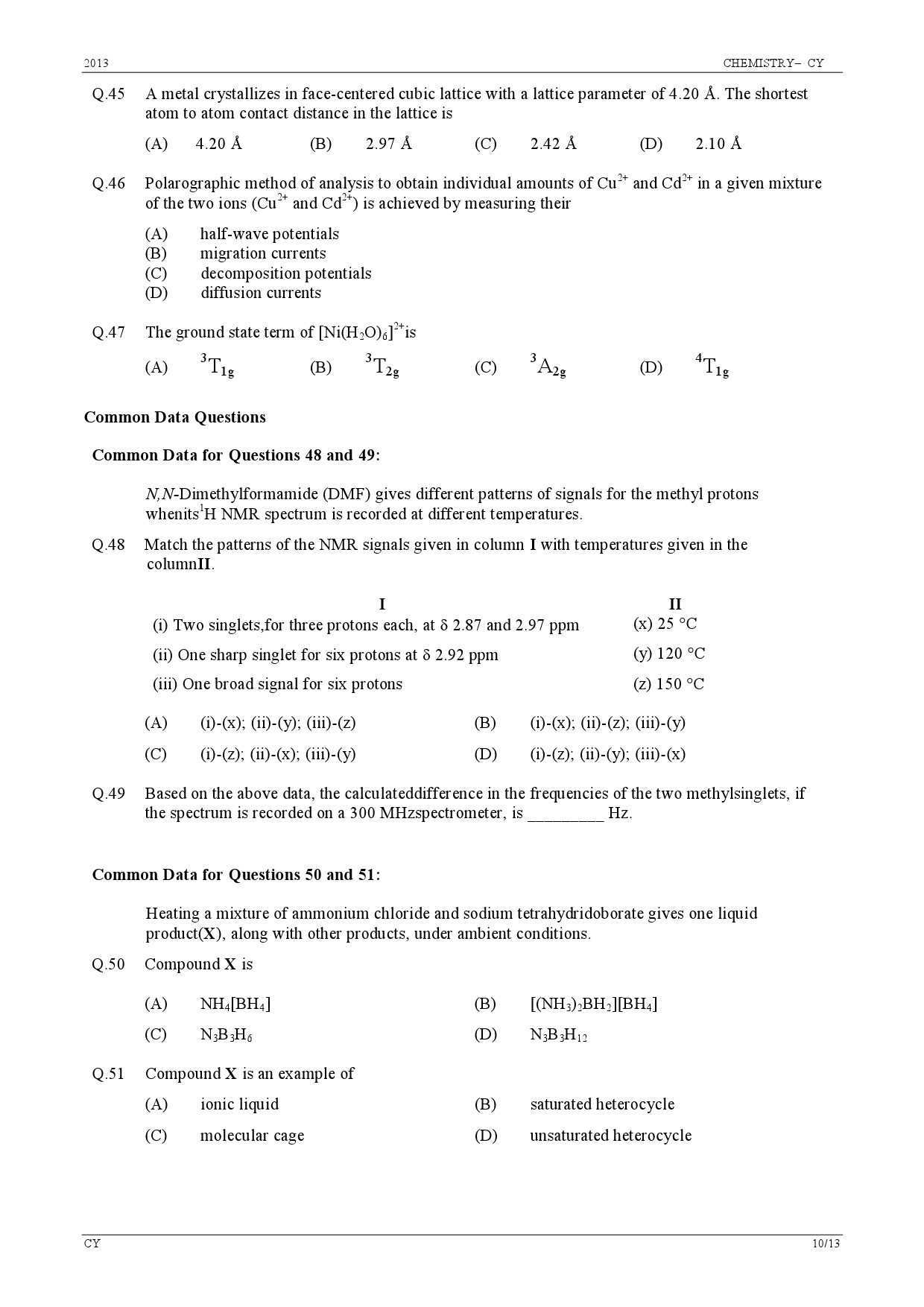 GATE Exam Question Paper 2013 Chemistry 10