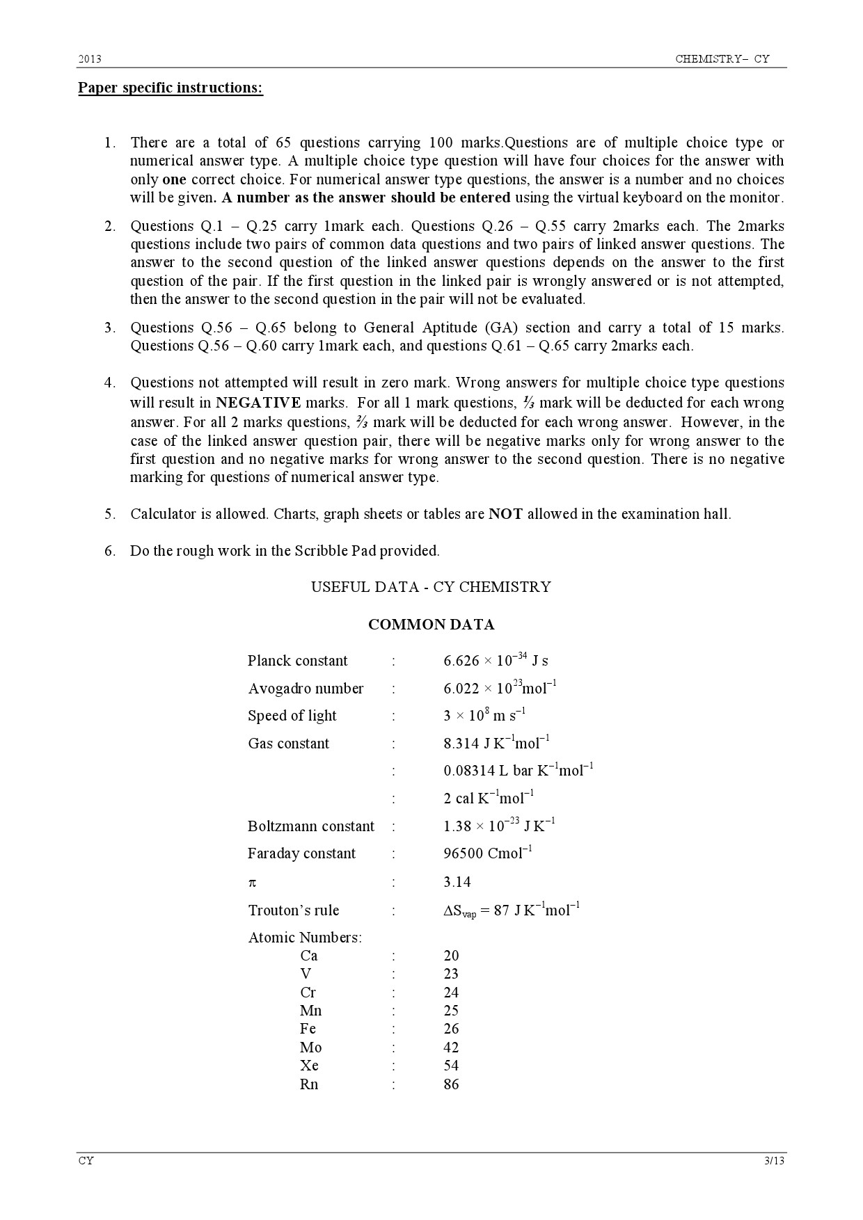 GATE Exam Question Paper 2013 Chemistry 3