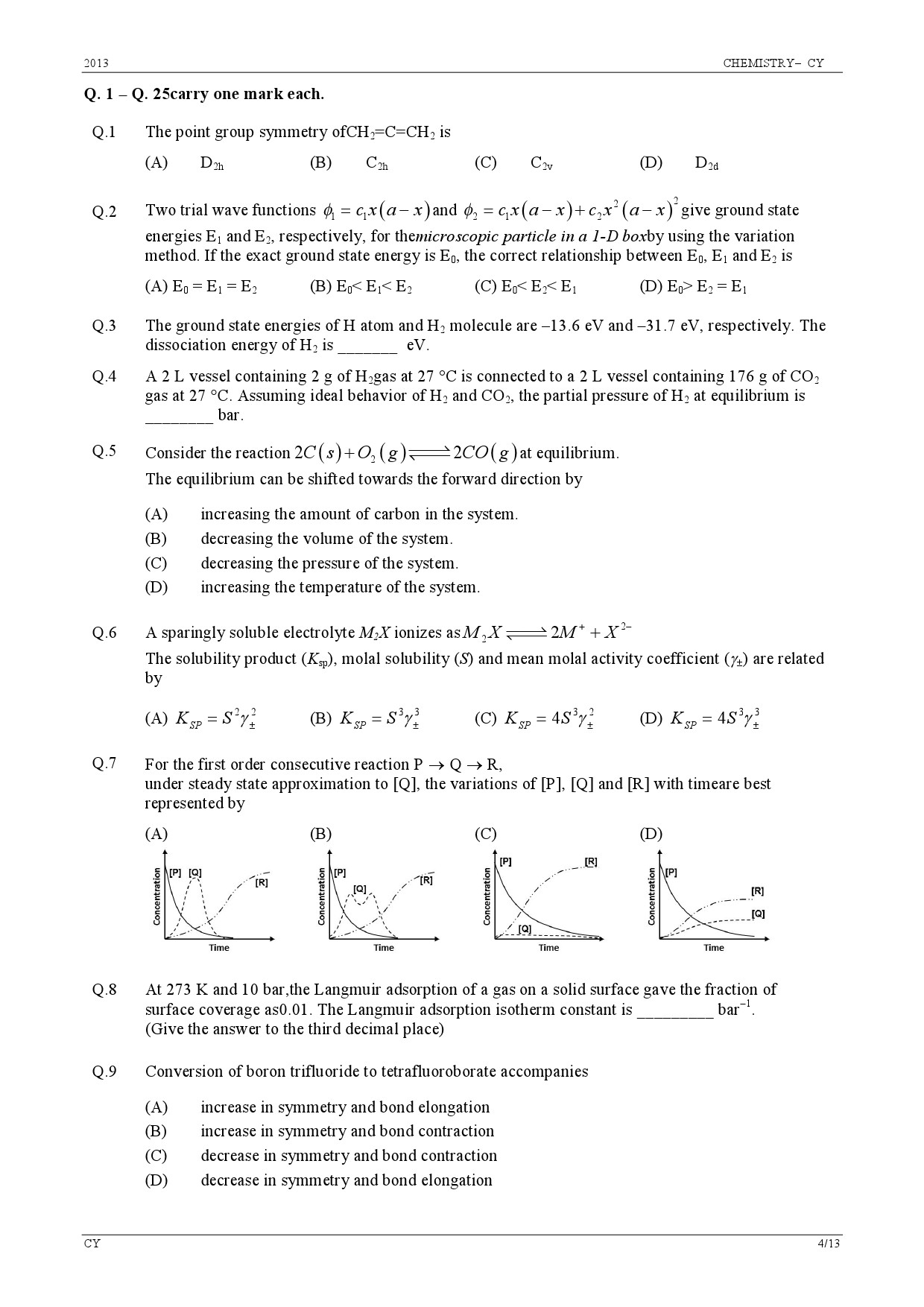 GATE Exam Question Paper 2013 Chemistry 4