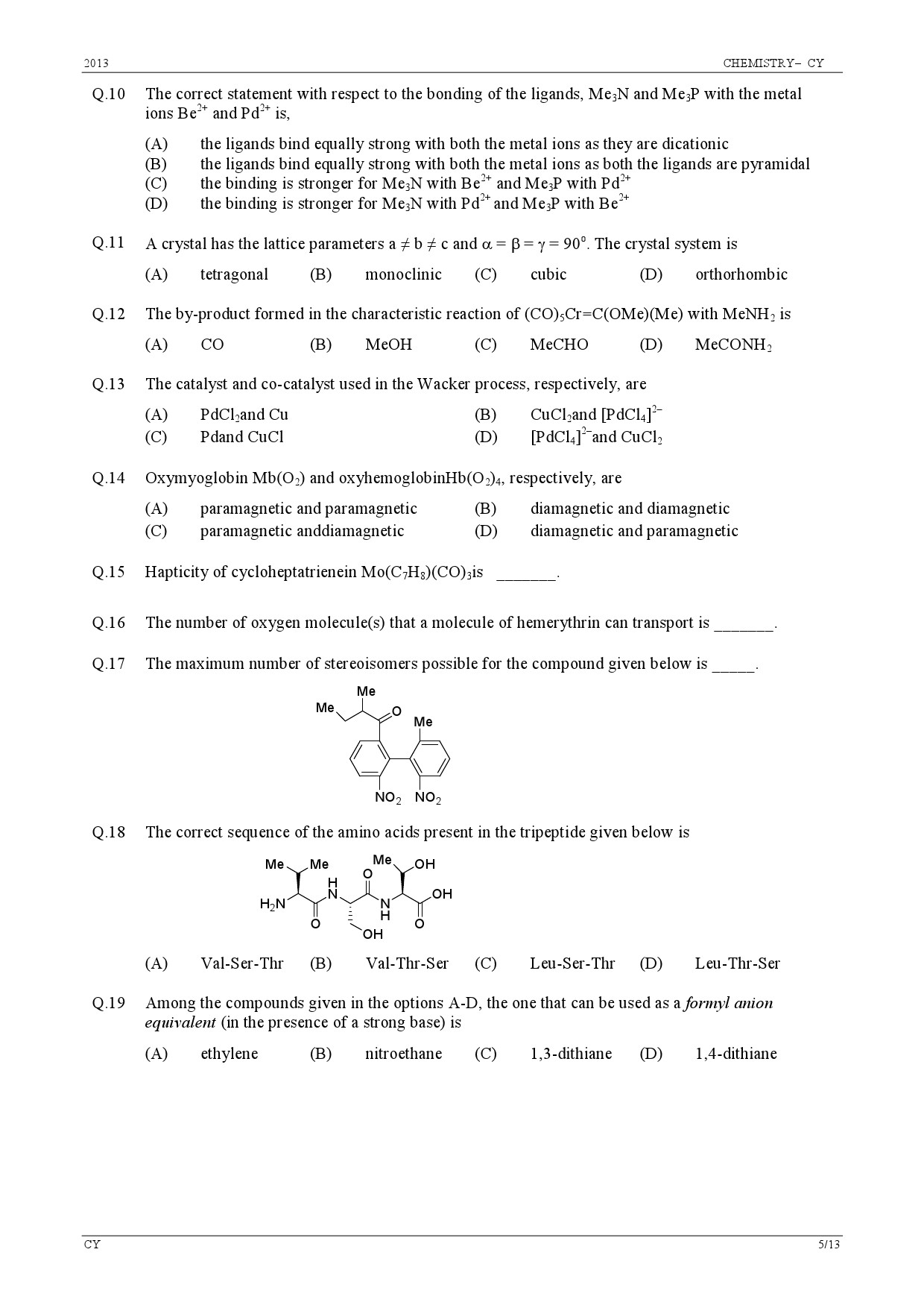 GATE Exam Question Paper 2013 Chemistry 5