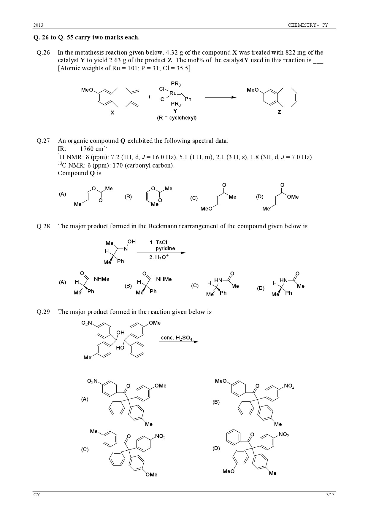 GATE Exam Question Paper 2013 Chemistry 7