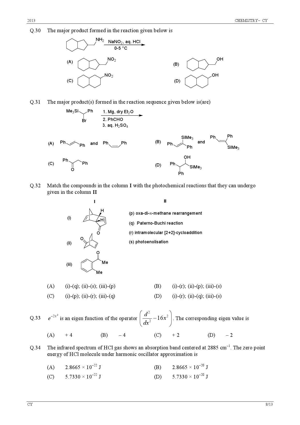 GATE Exam Question Paper 2013 Chemistry 8
