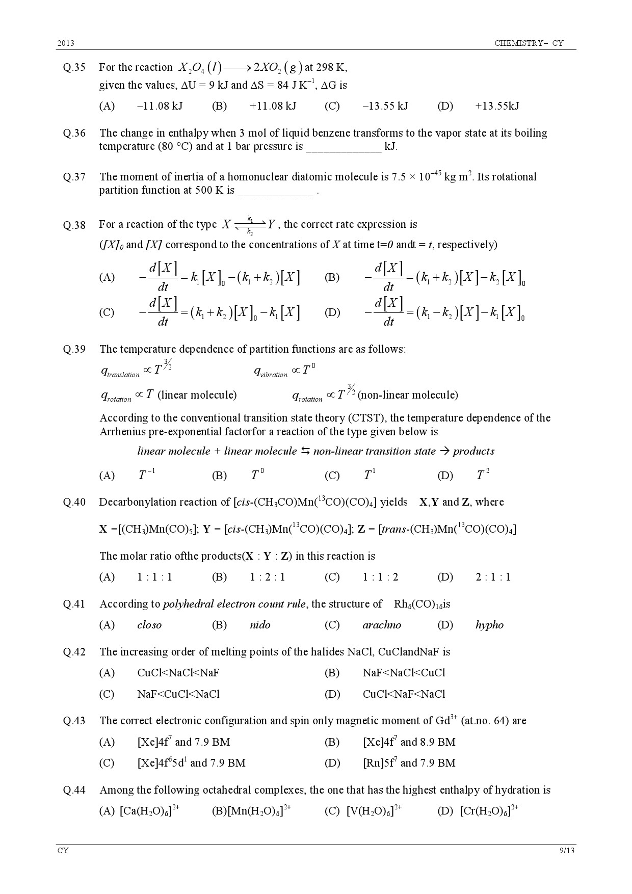 GATE Exam Question Paper 2013 Chemistry 9