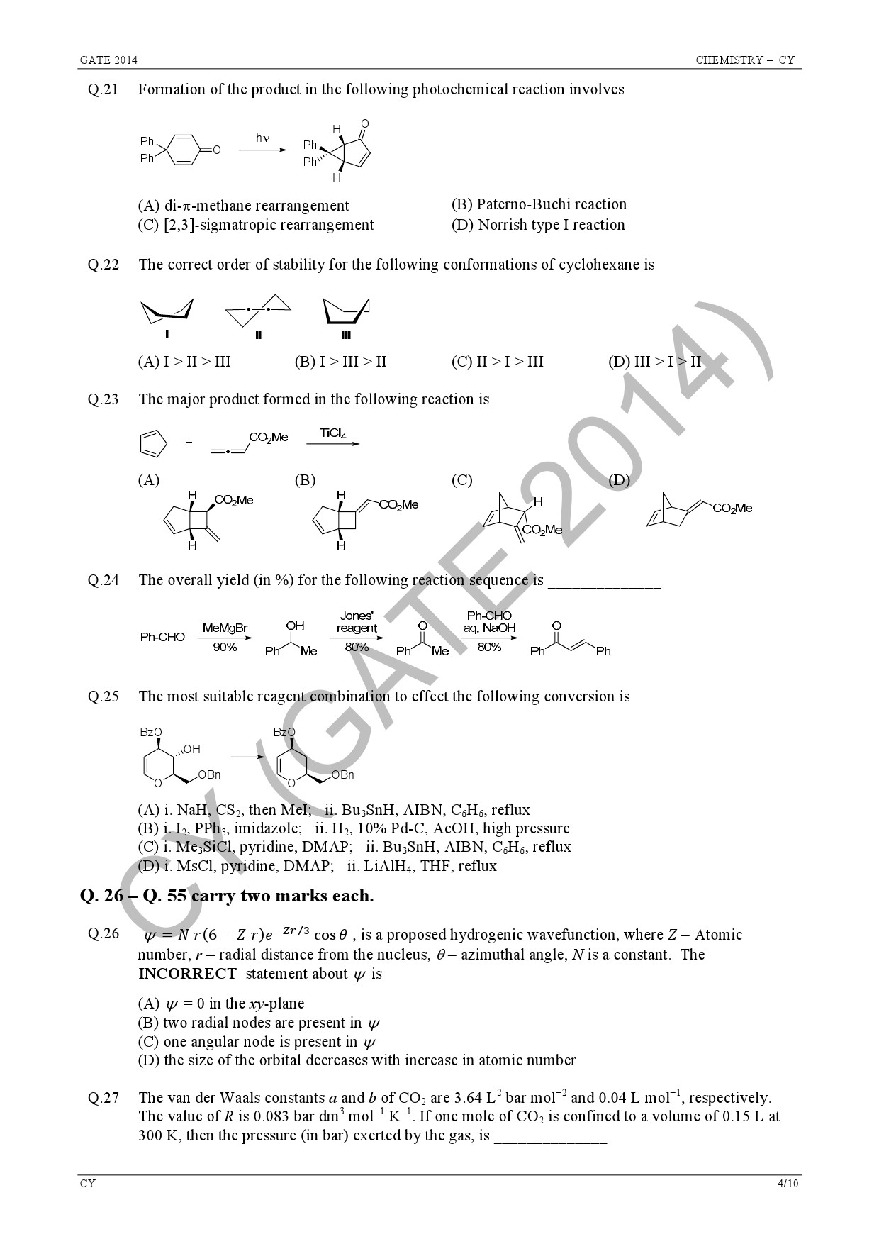 GATE Exam Question Paper 2014 Chemistry 10