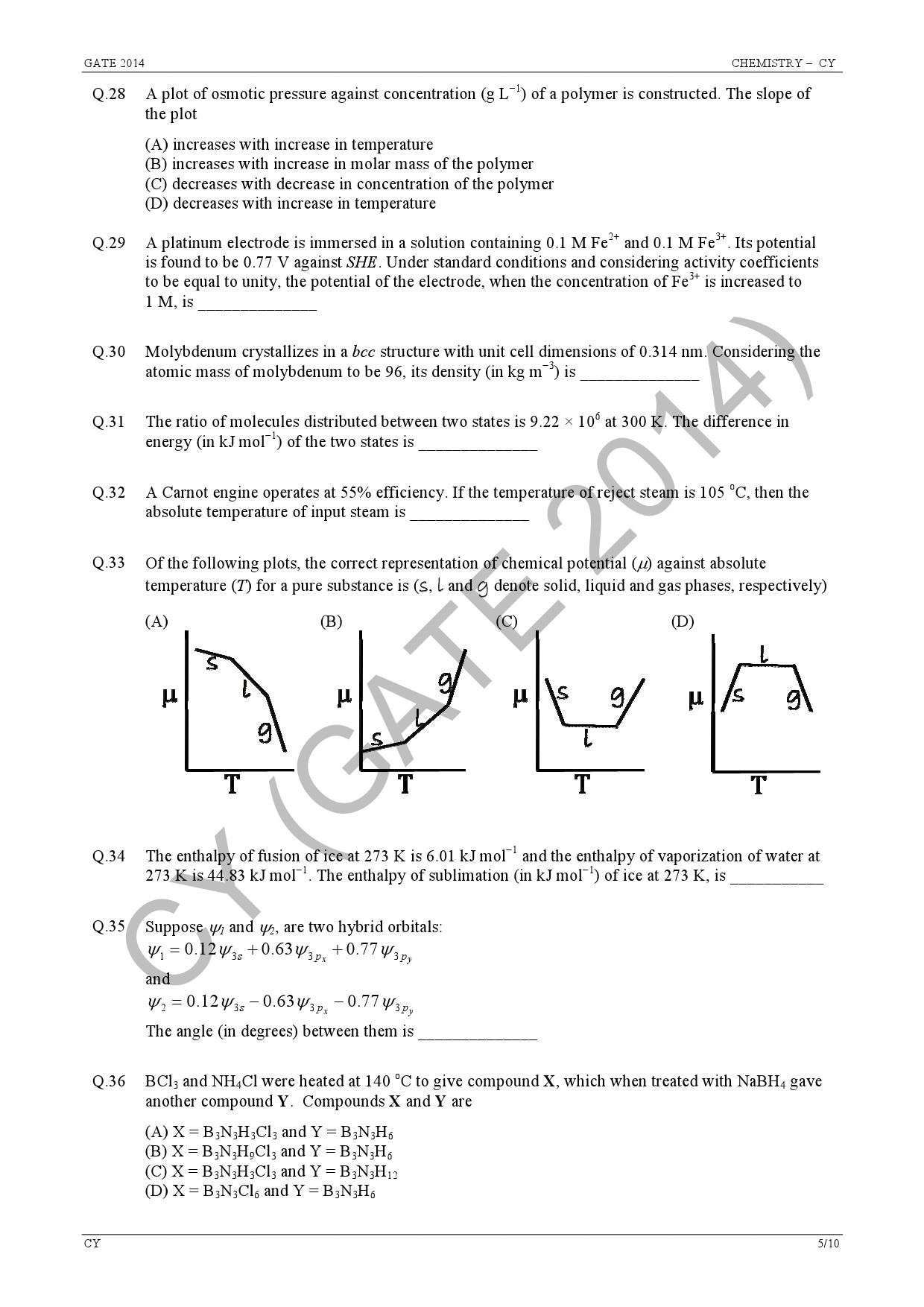 GATE Exam Question Paper 2014 Chemistry 11