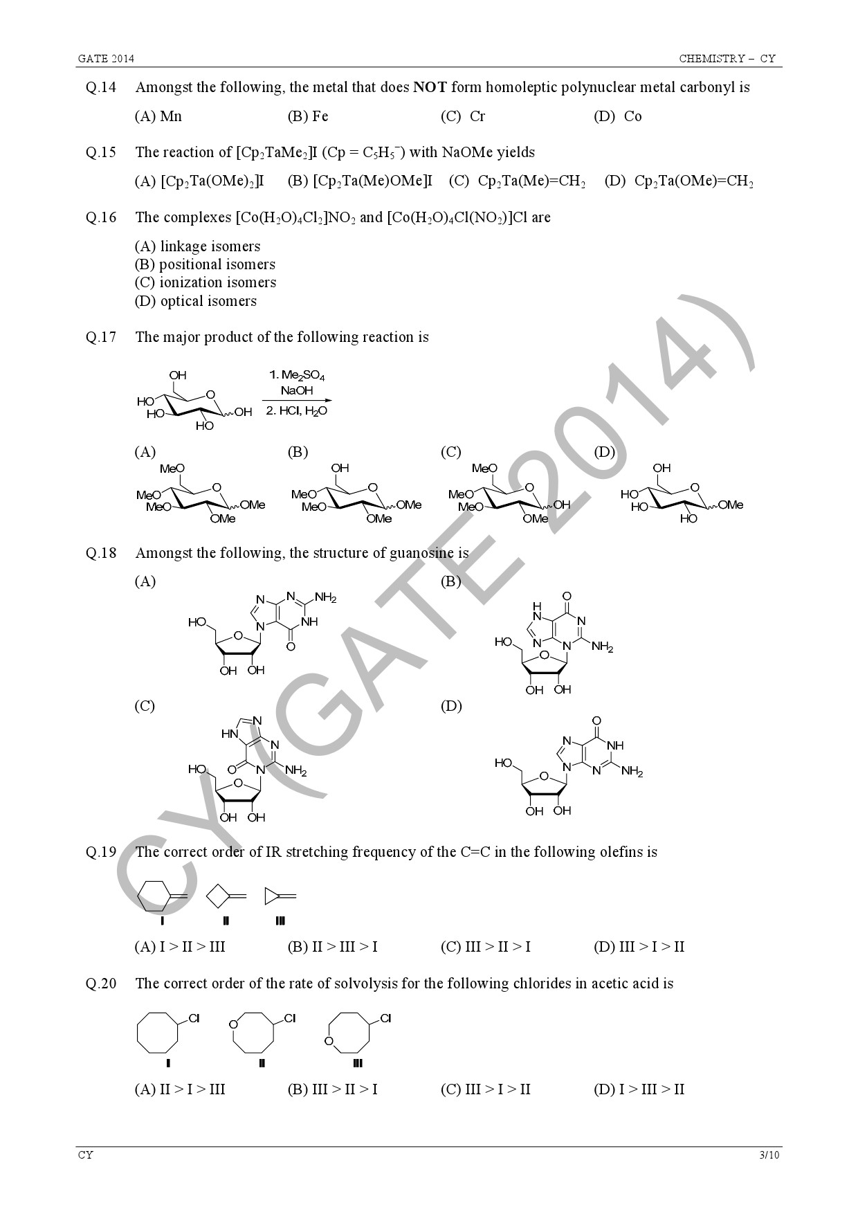 GATE Exam Question Paper 2014 Chemistry 9