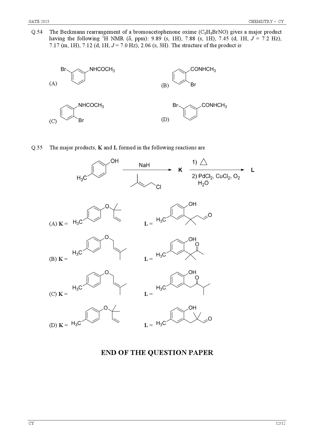 GATE Exam Question Paper 2015 Chemistry 12