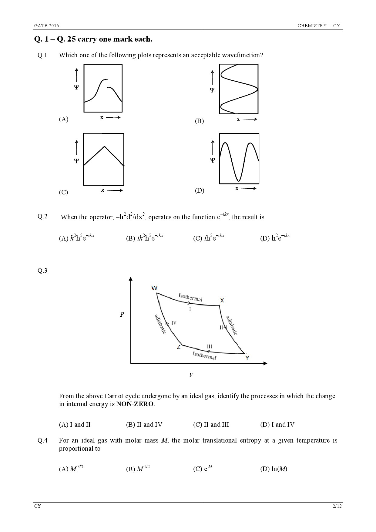GATE Exam Question Paper 2015 Chemistry 2