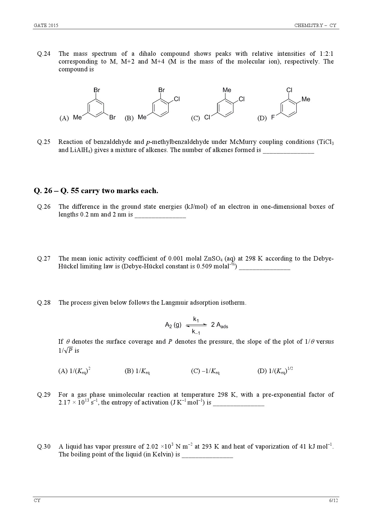 GATE Exam Question Paper 2015 Chemistry 6