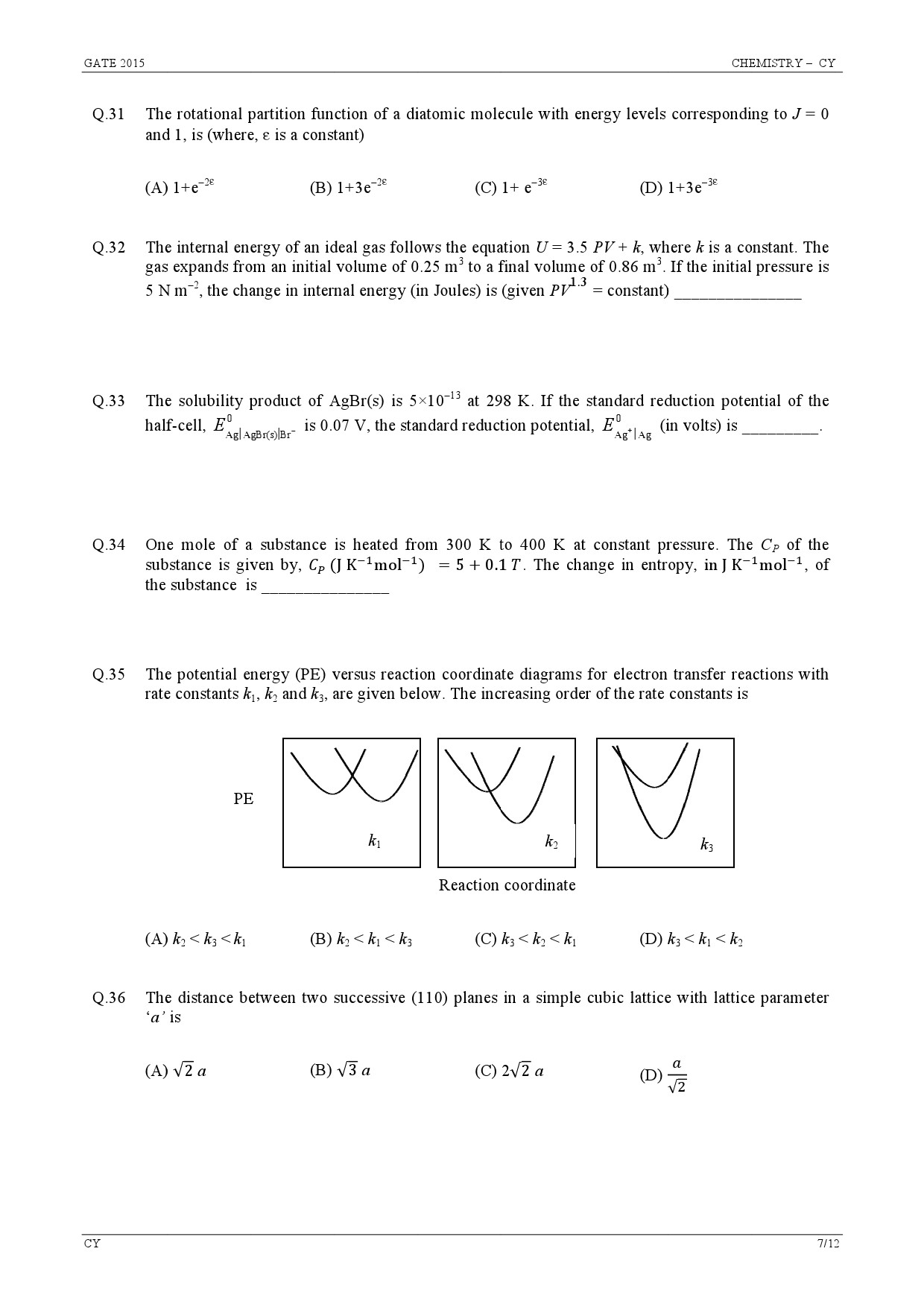 GATE Exam Question Paper 2015 Chemistry 7