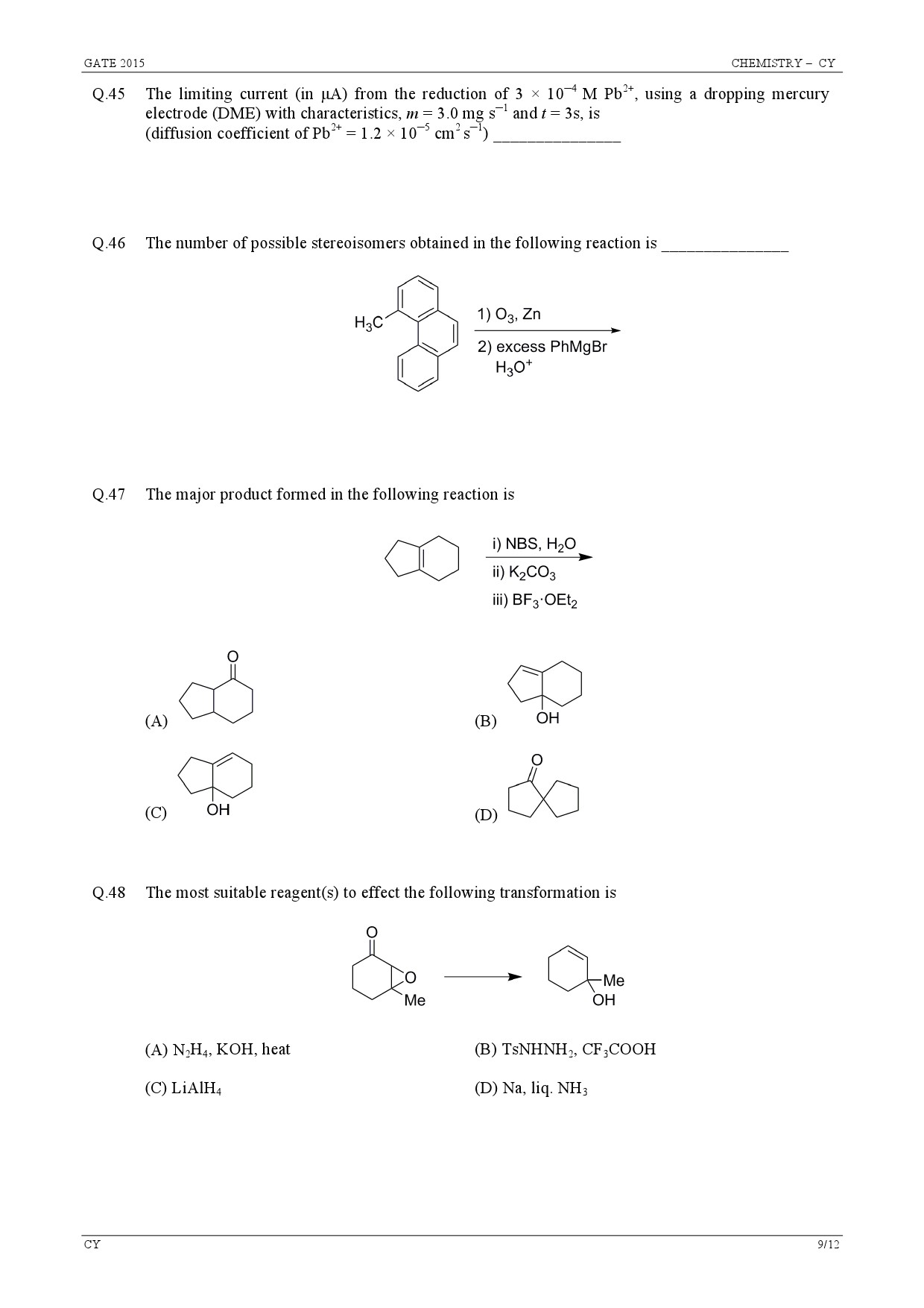 GATE Exam Question Paper 2015 Chemistry 9