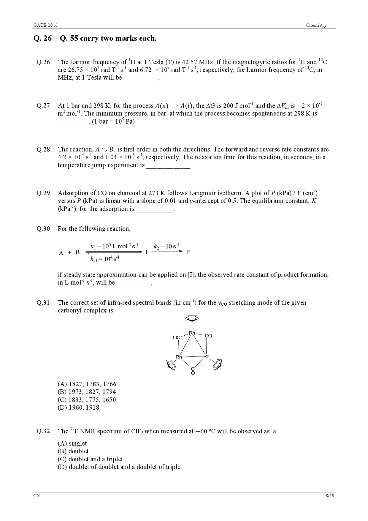 GATE Exam Question Paper 2016 Chemistry 11