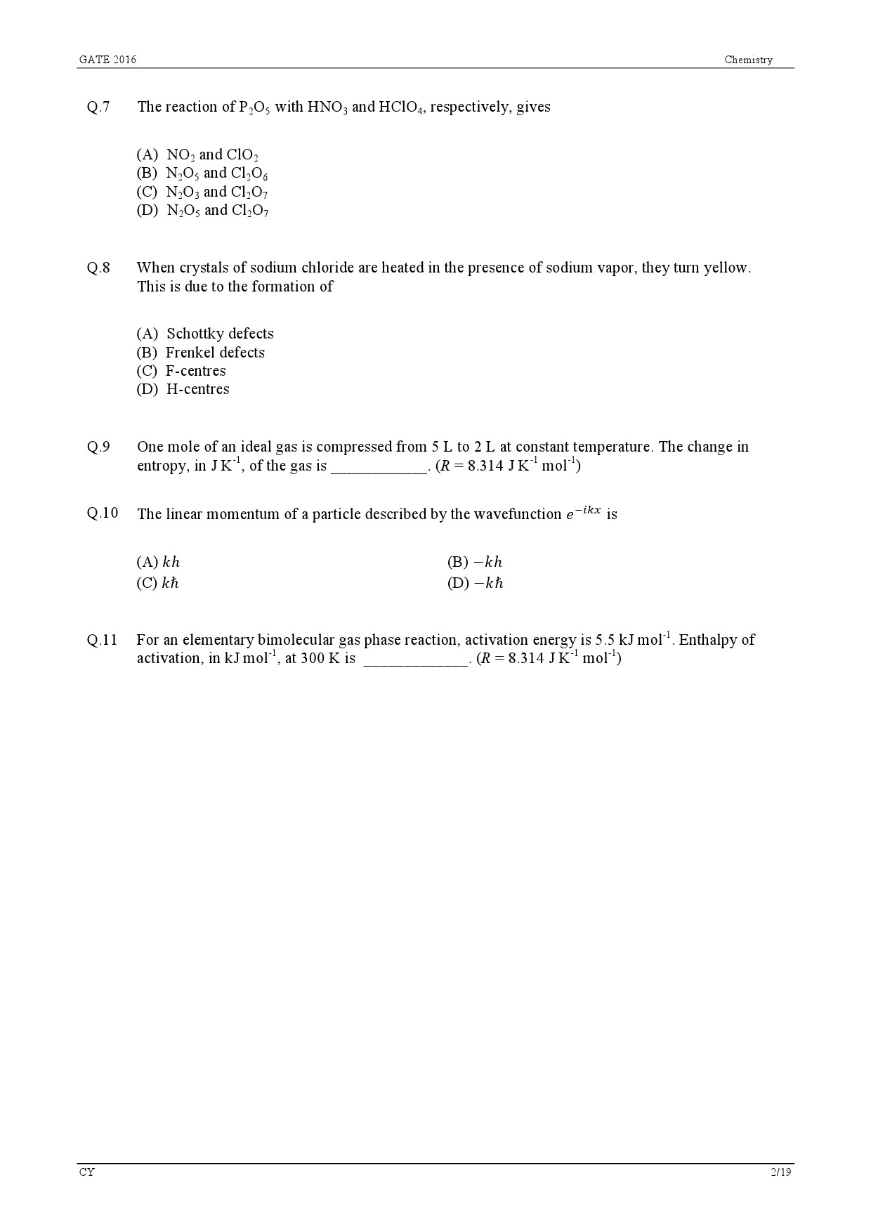 GATE Exam Question Paper 2016 Chemistry 5