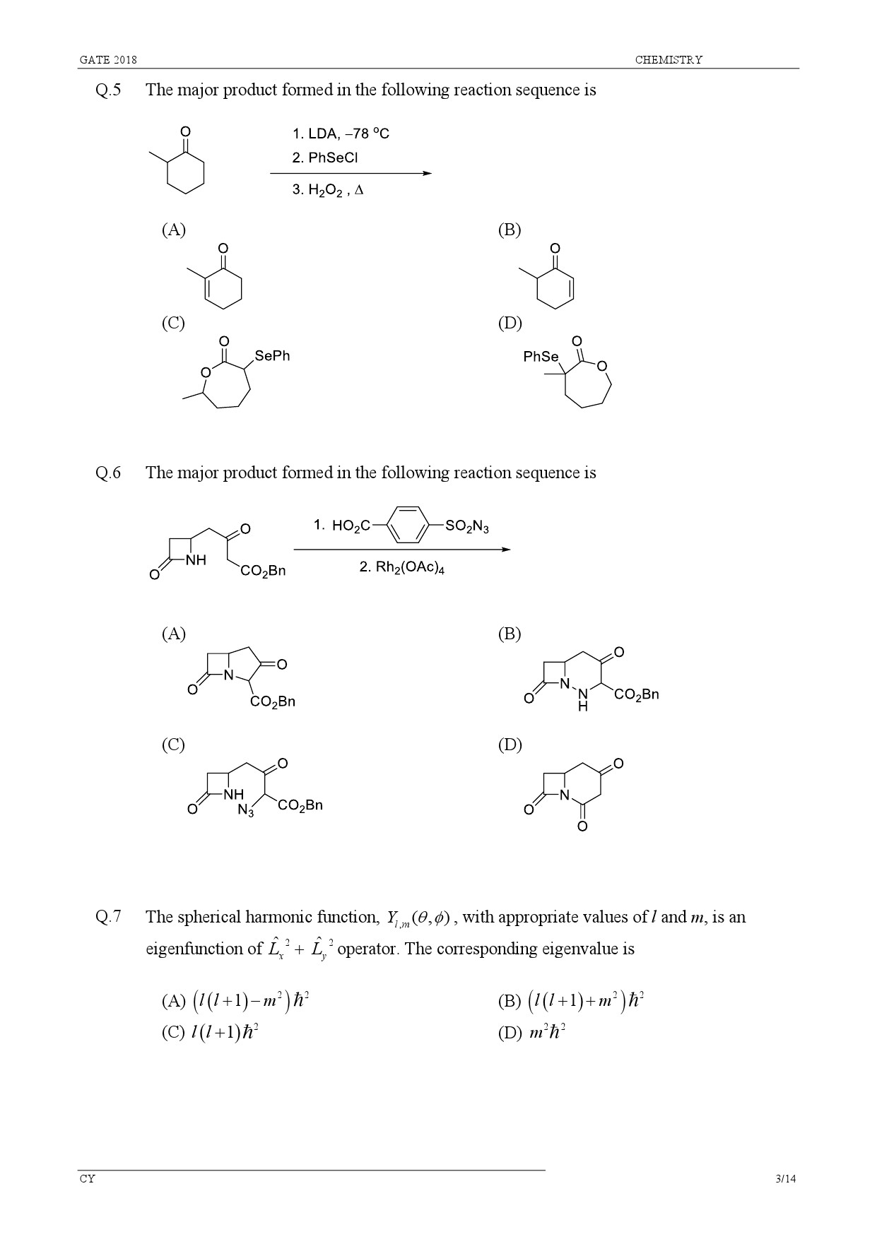 GATE Exam Question Paper 2018 Chemistry 5
