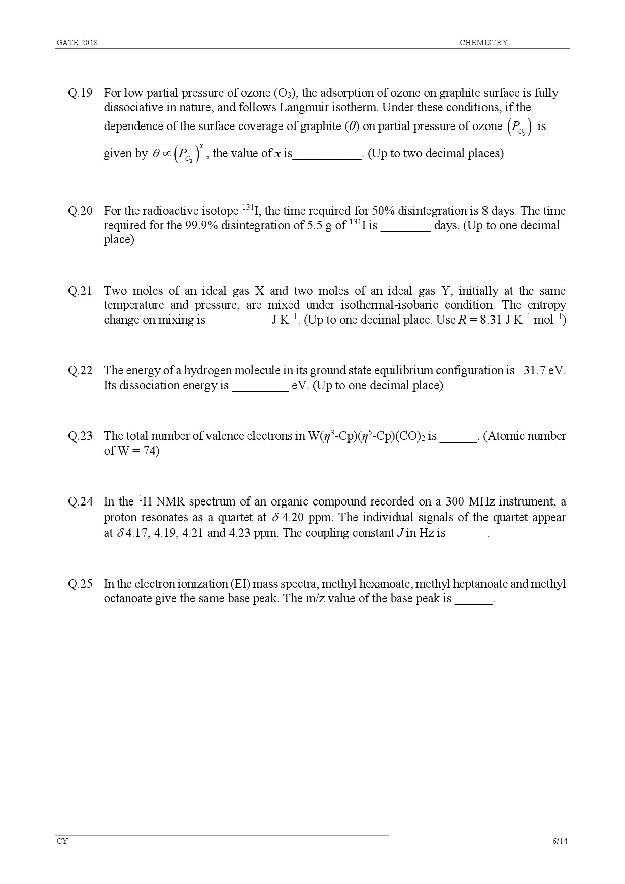 GATE Exam Question Paper 2018 Chemistry 8