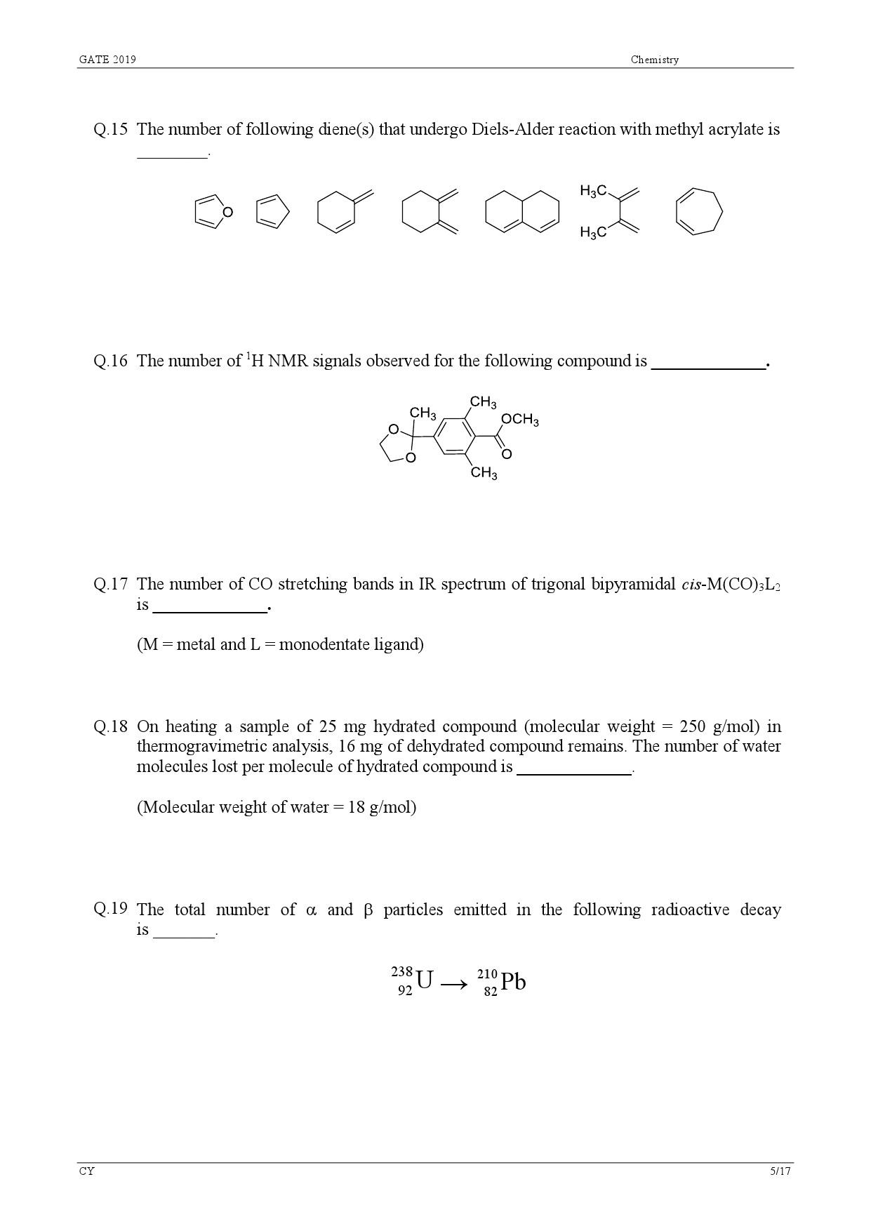 GATE Exam Question Paper 2019 Chemistry 8
