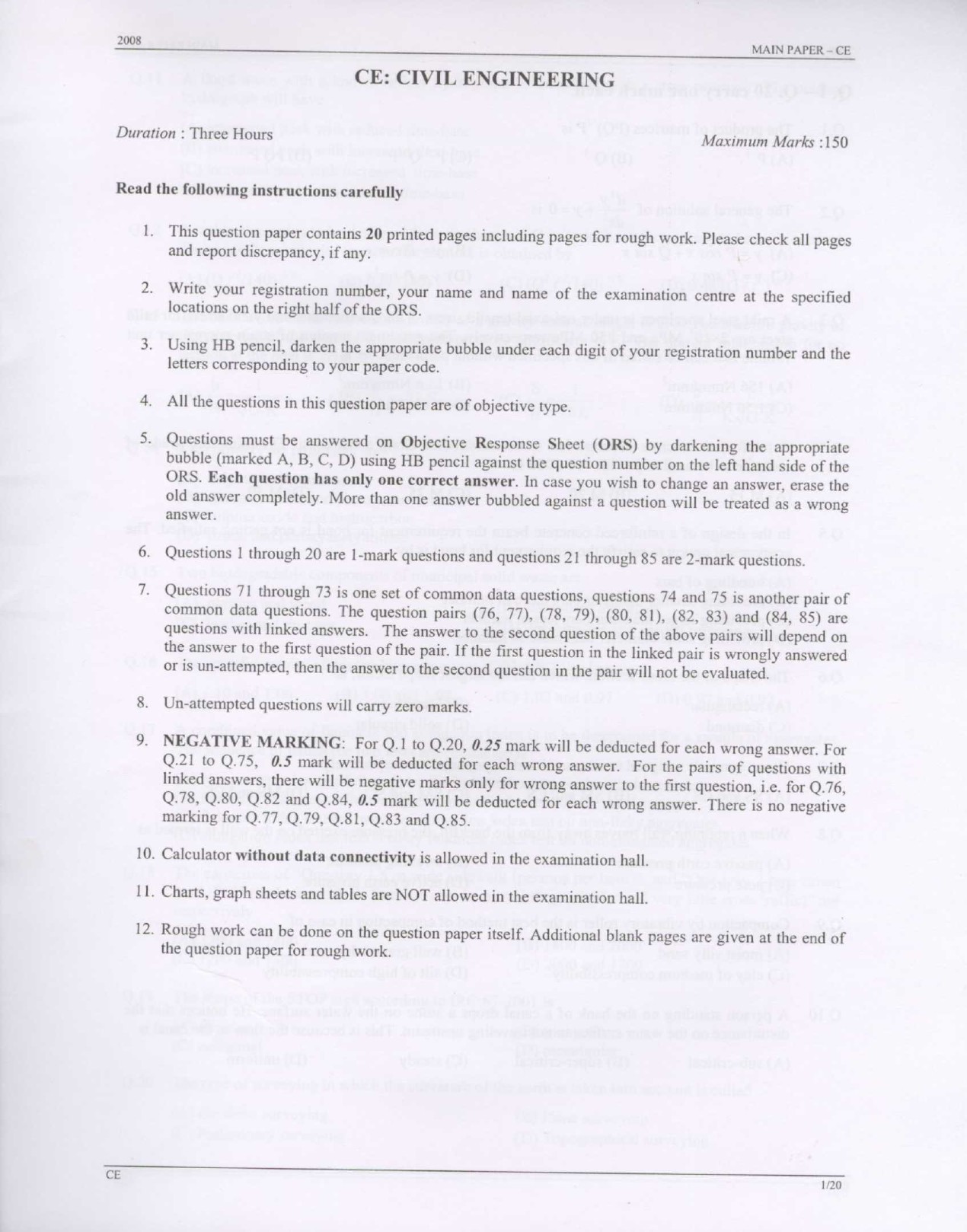 GATE Exam Question Paper 2008 Civil Engineering 1
