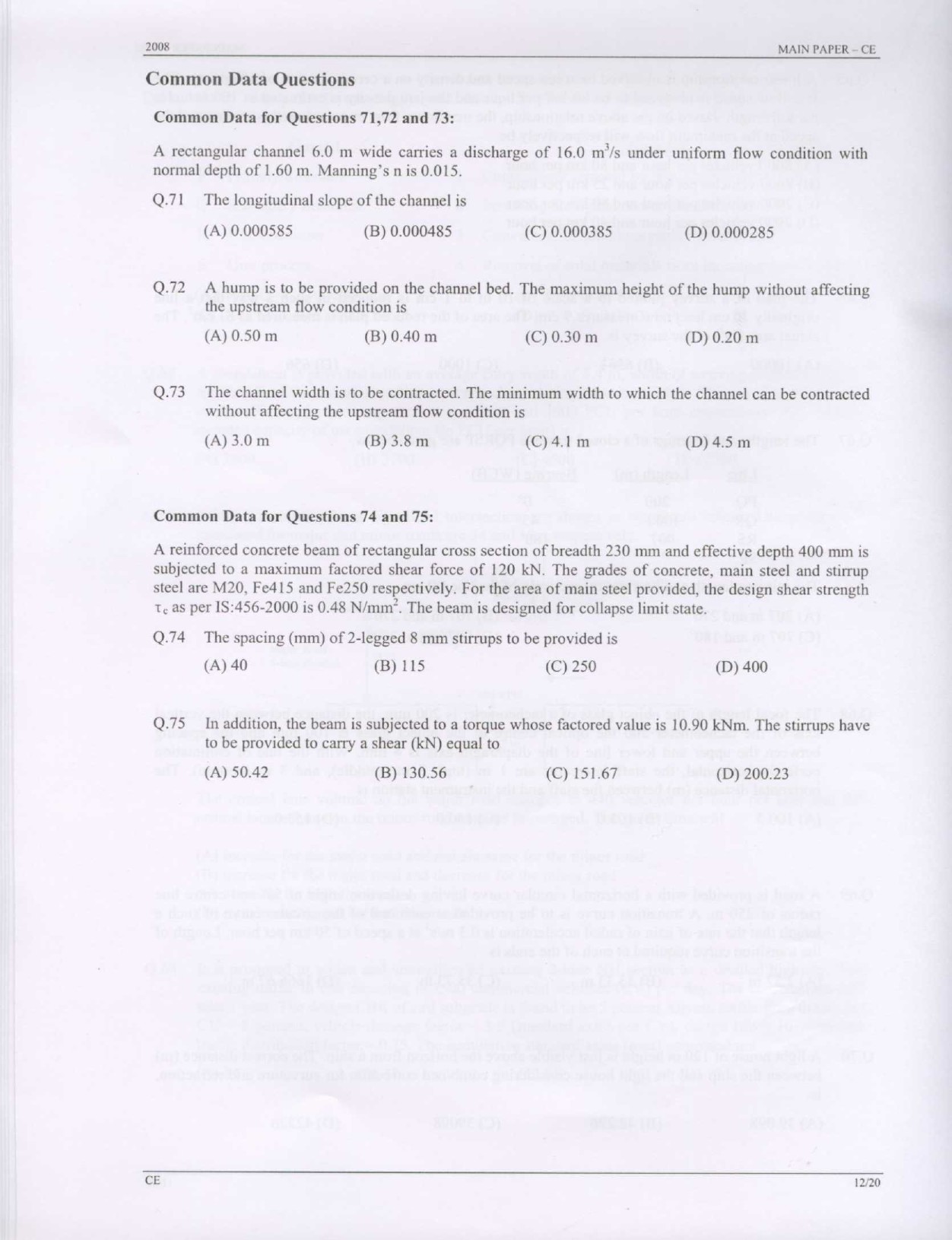 GATE Exam Question Paper 2008 Civil Engineering 12