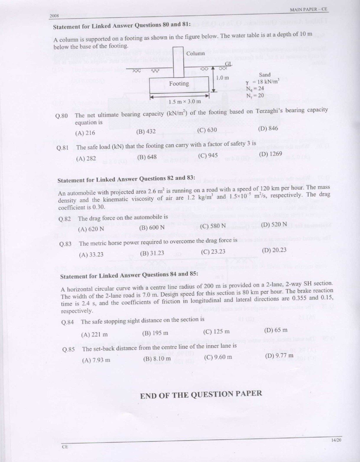 GATE Exam Question Paper 2008 Civil Engineering 14