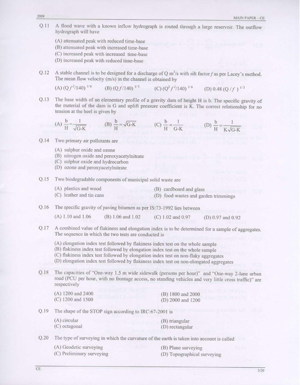 GATE Exam Question Paper 2008 Civil Engineering 3