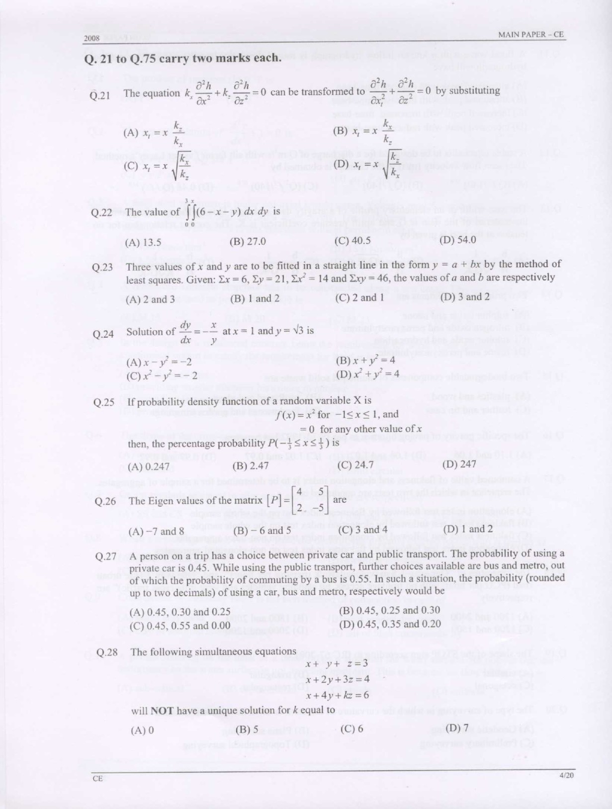 GATE Exam Question Paper 2008 Civil Engineering 4