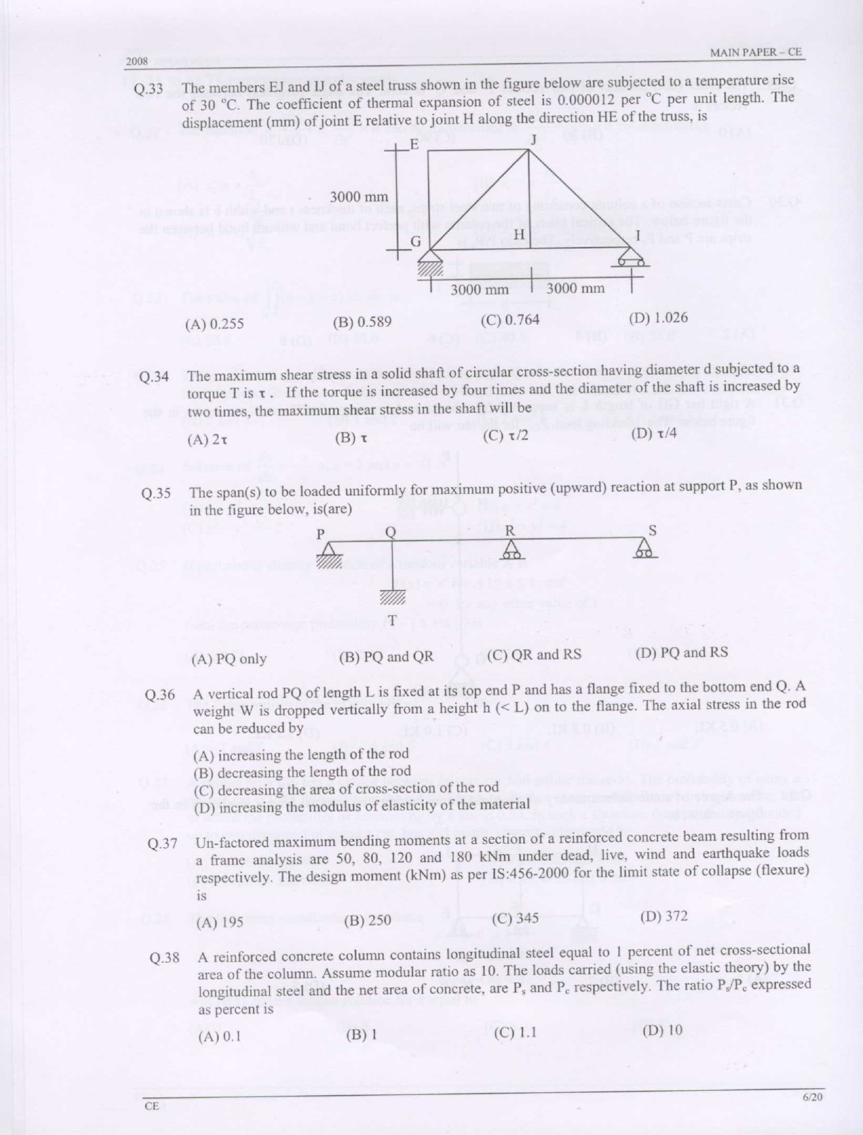 GATE Exam Question Paper 2008 Civil Engineering 6