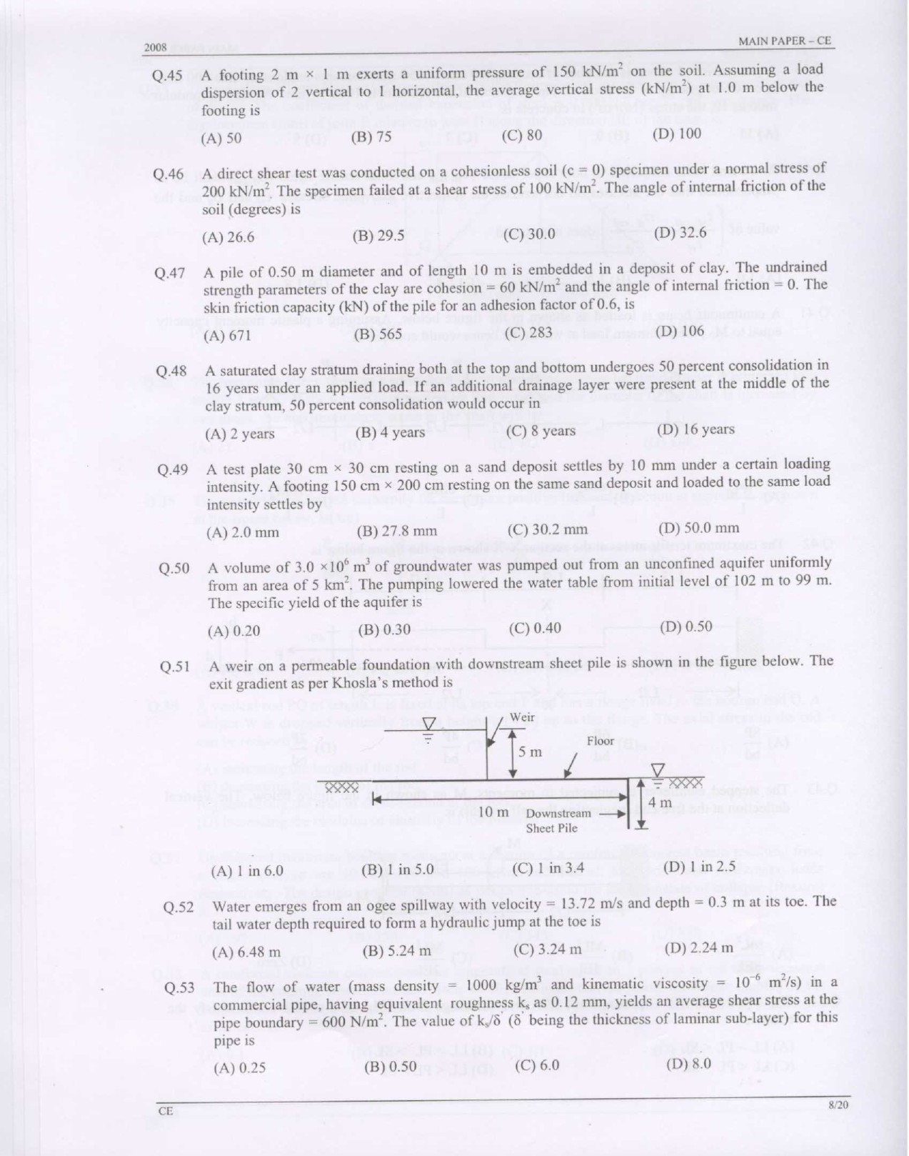 GATE Exam Question Paper 2008 Civil Engineering 8